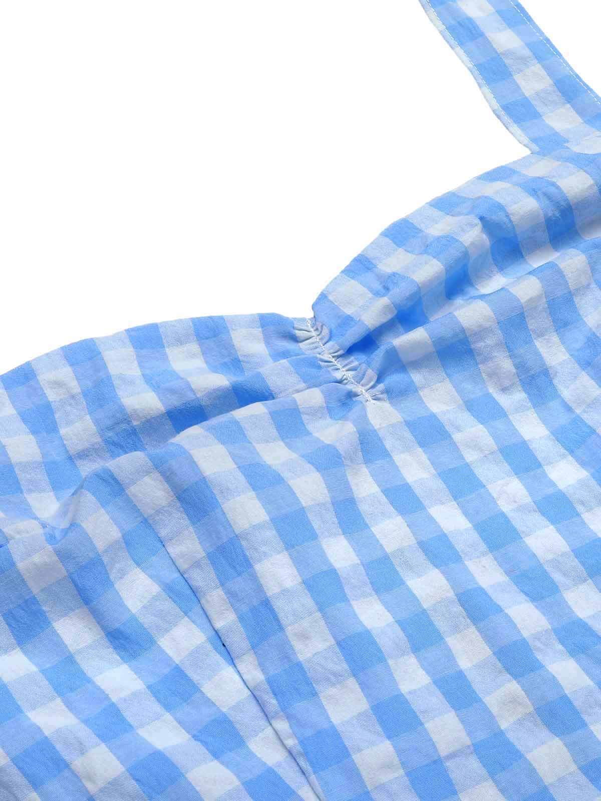 Light Blue 1950s Plaid Halter Swing Dress - Image 5