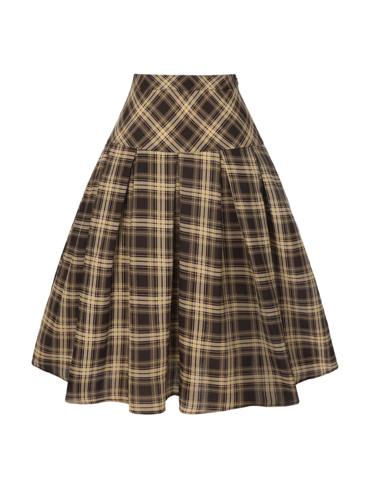 2PCS 1950s Beige Knitted Top & Plaid Pleated Skirt - Image 6