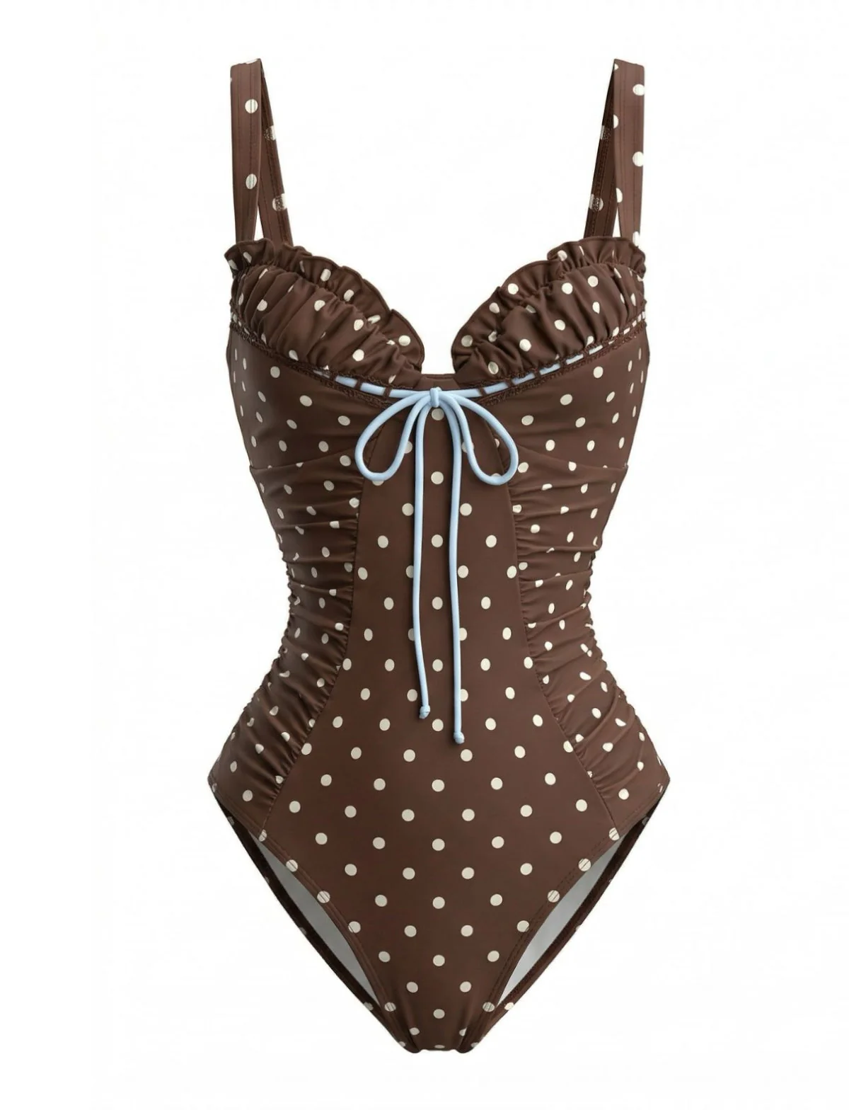 [Pre-Sale] Light Coffee 1960s Polka Dot Colorblock Swimsuit