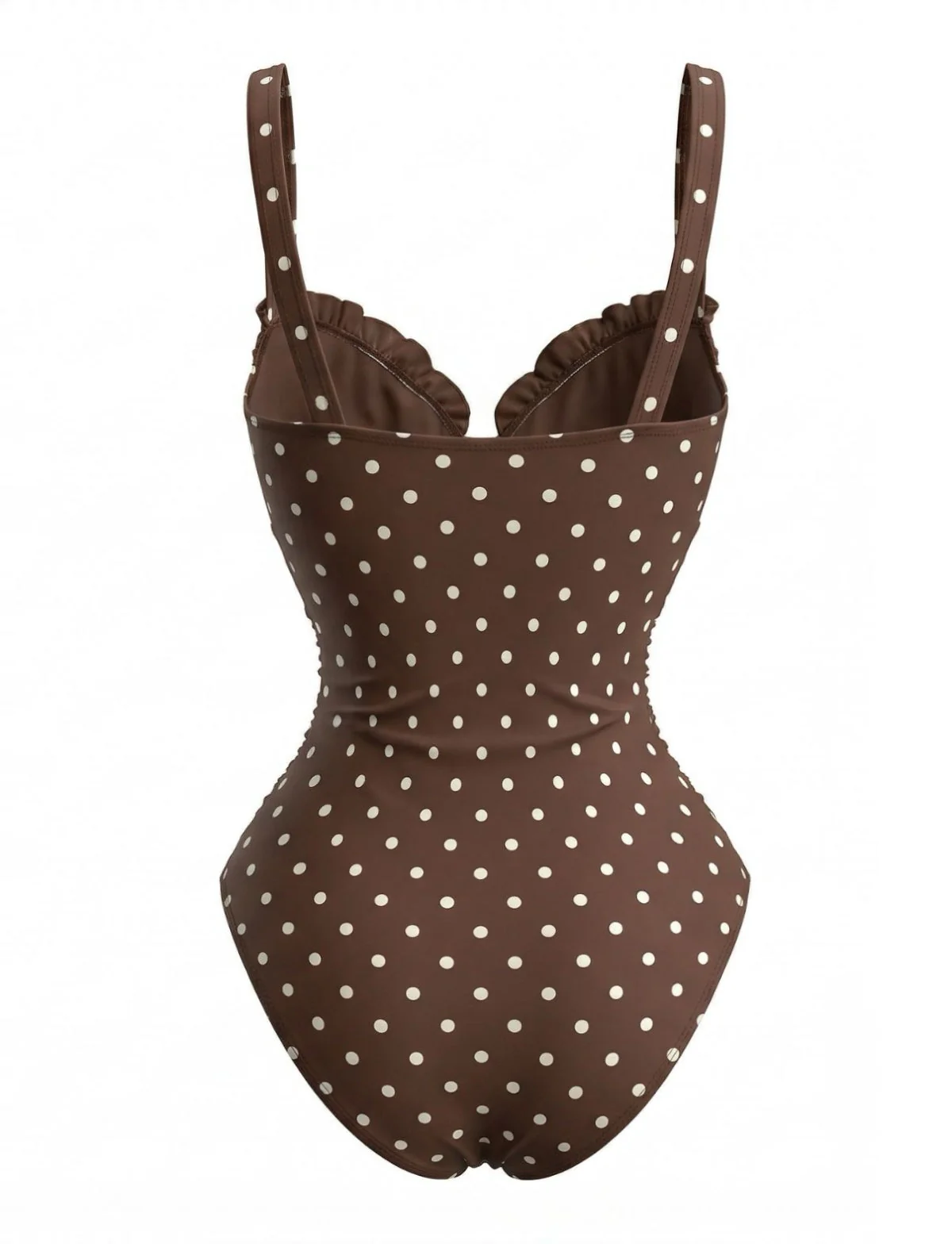 [Pre-Sale] Light Coffee 1960s Polka Dot Colorblock Swimsuit - Image 2