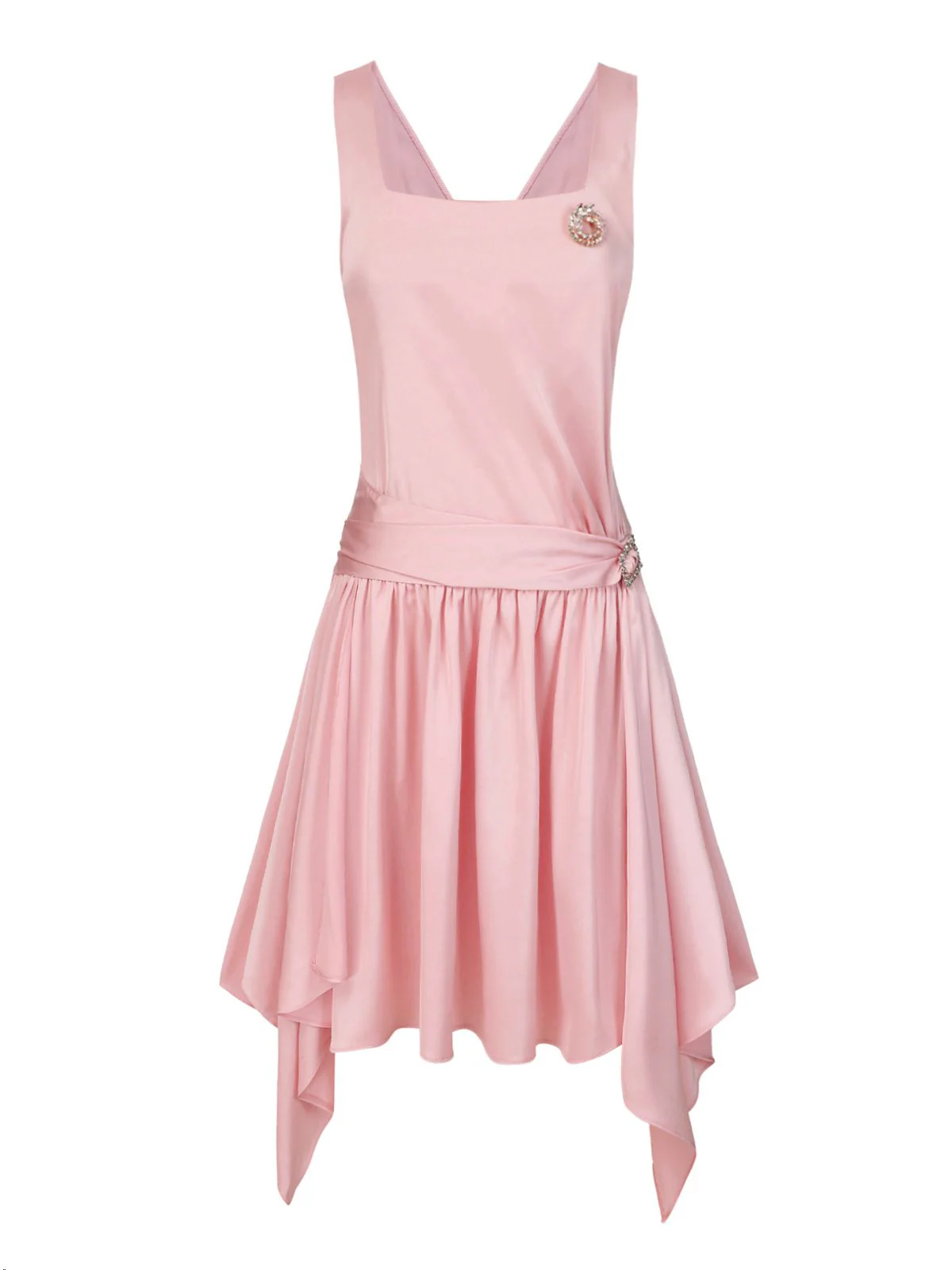 Light Pink 1920s Satin Square Neck Back Bow Dress - Image 4