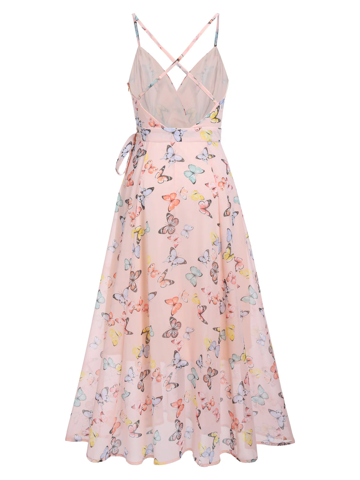 Light Pink Butterfly Strap Lace-up Vintage Dress - Image 3
