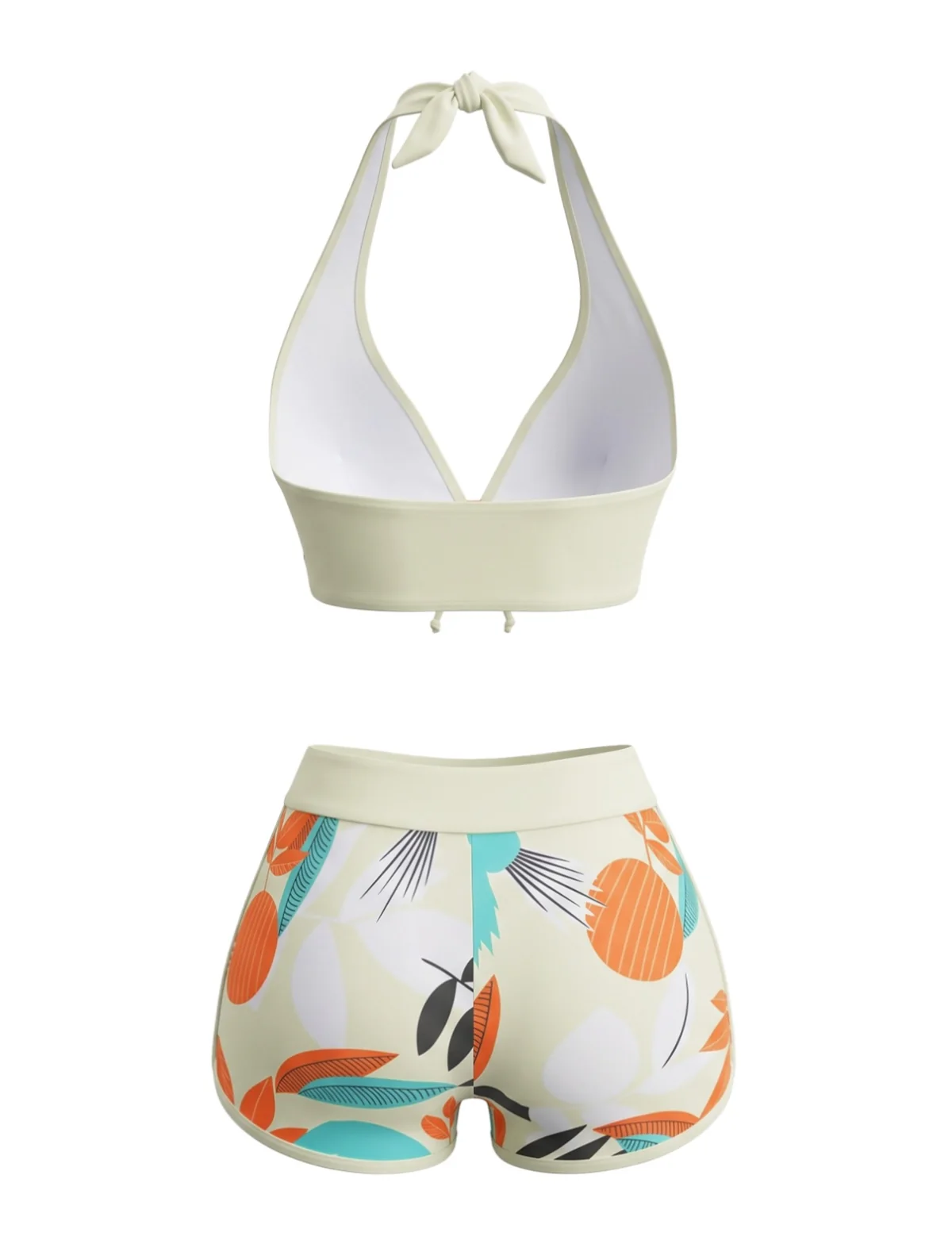 Light Yellow 1950s Halter Leaf-Print Bikini Set - Image 2