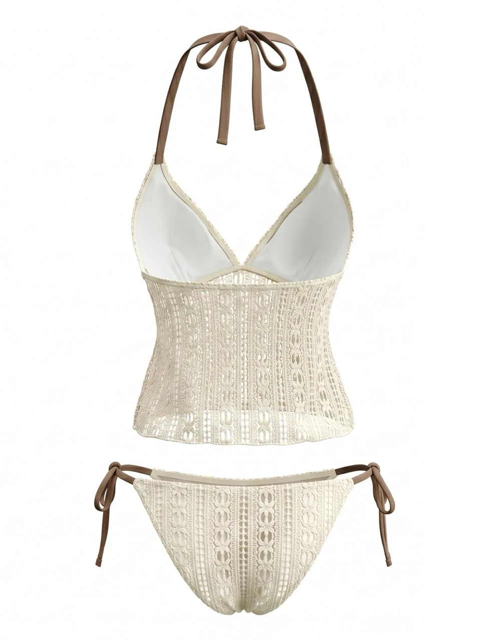 Light Yellow 1950s Solid Halter Tankini Set - Image 2
