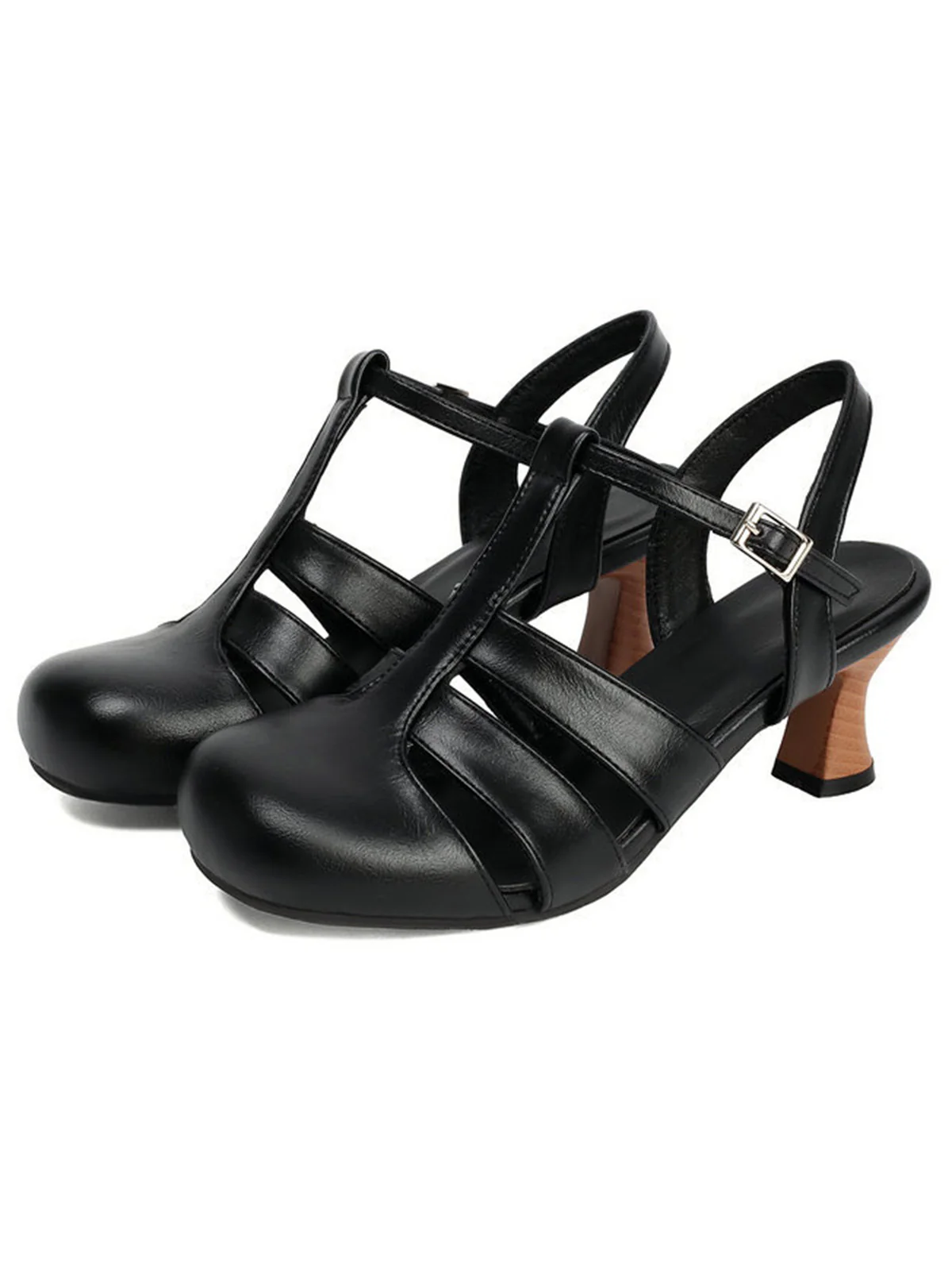 Mary Jane Cutout Ankle T-Strap Chunky Heels