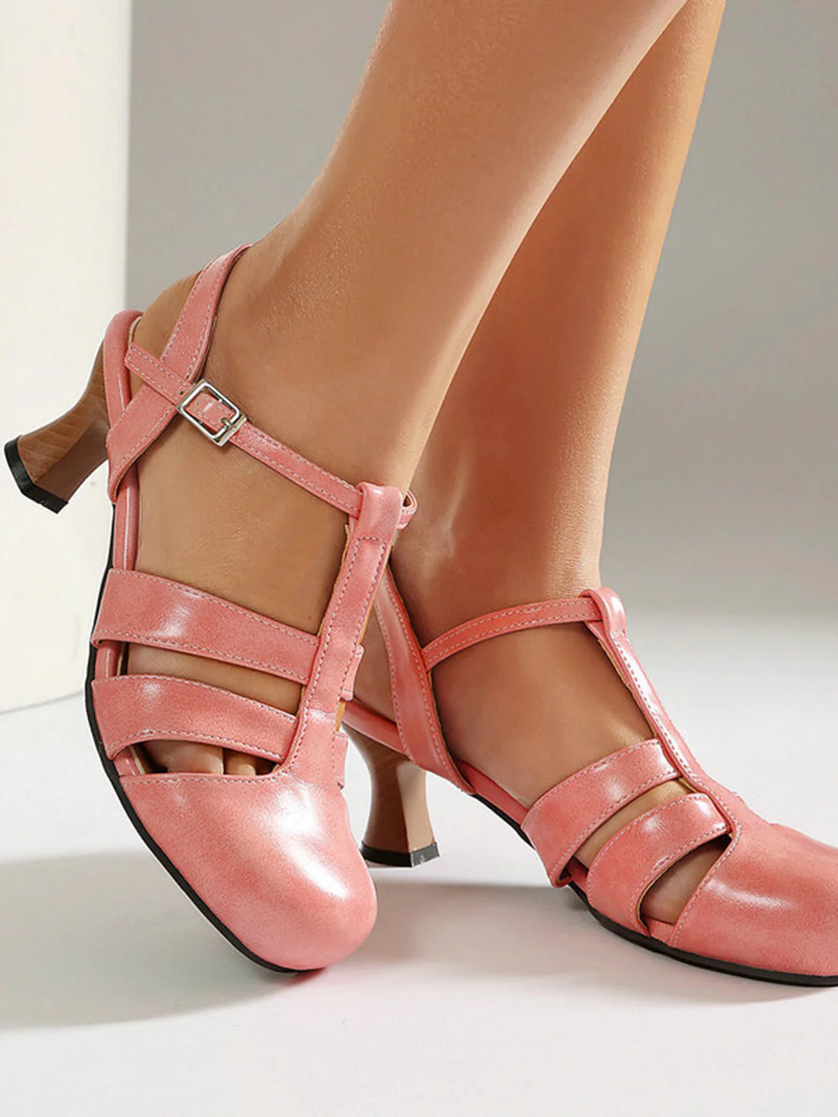 Mary Jane Cutout Ankle T-Strap Chunky Heels - Image 11