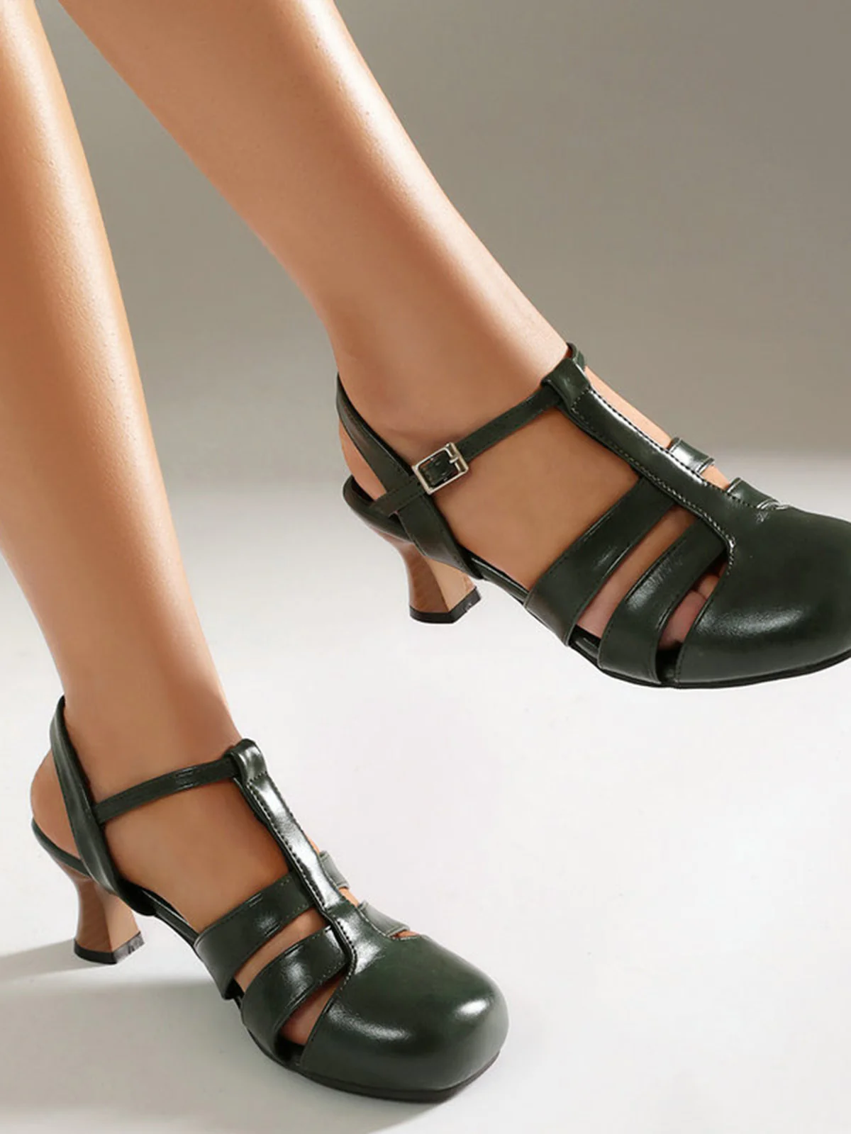 Mary Jane Cutout Ankle T-Strap Chunky Heels - Image 17