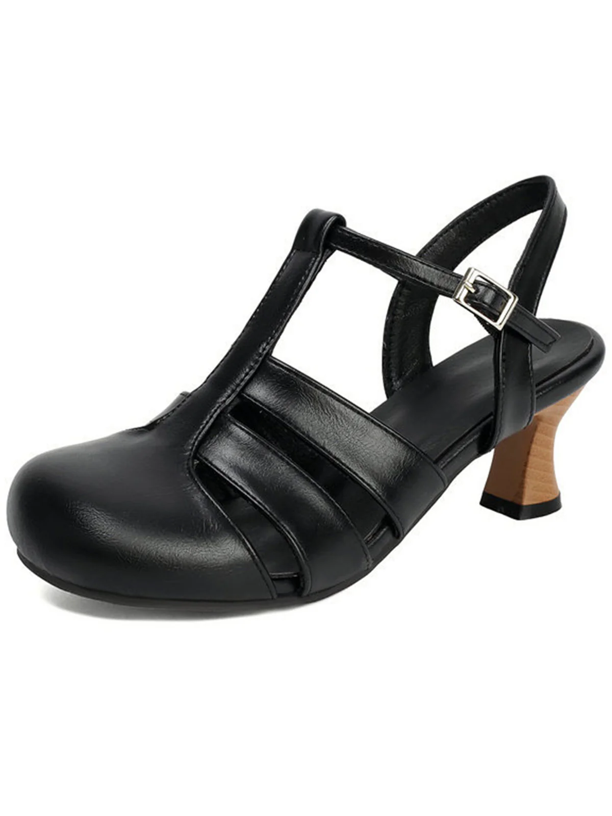 Mary Jane Cutout Ankle T-Strap Chunky Heels - Image 2