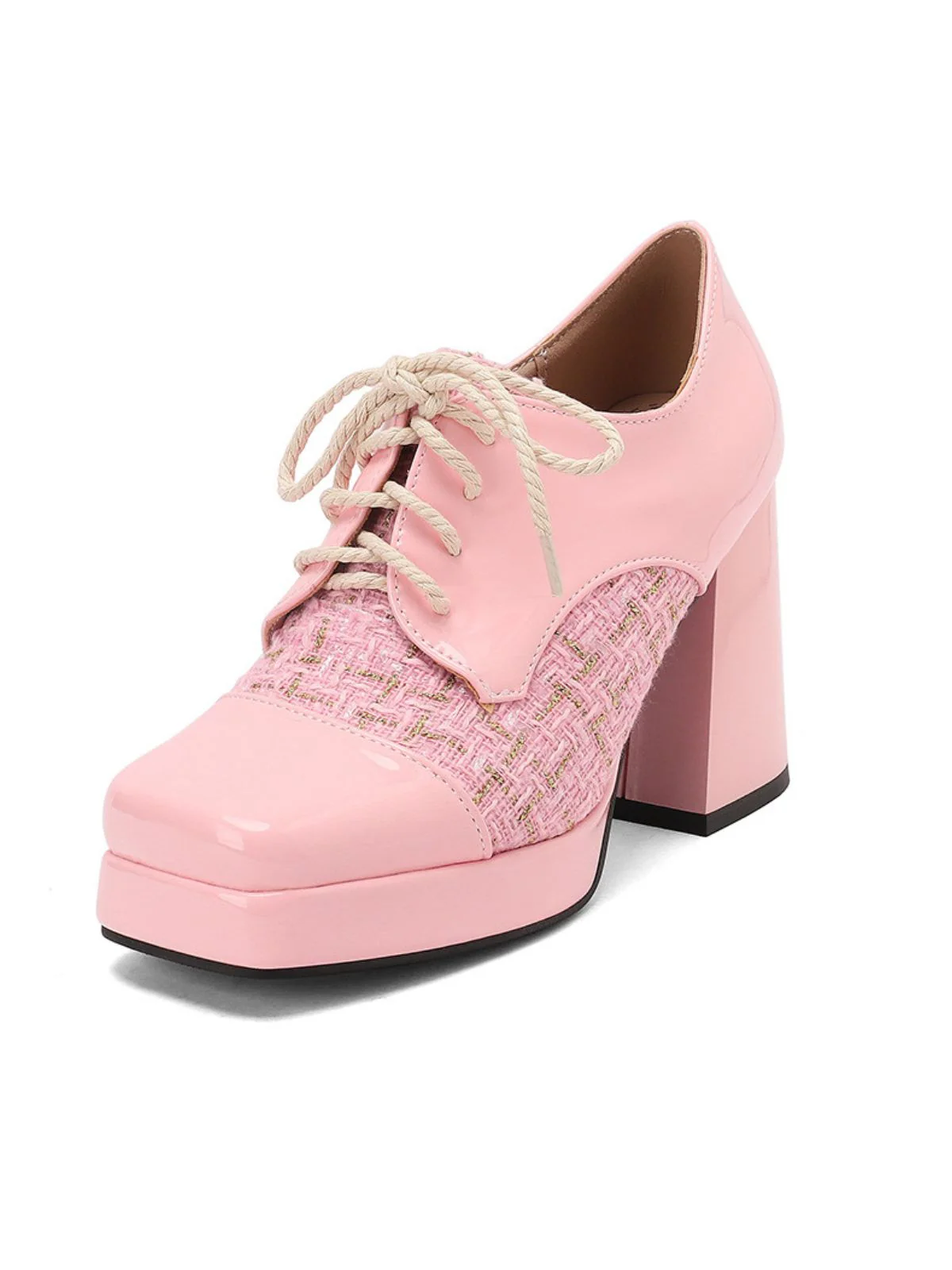 Mary Jane Plaid Square Toe Block Heel Shoes
