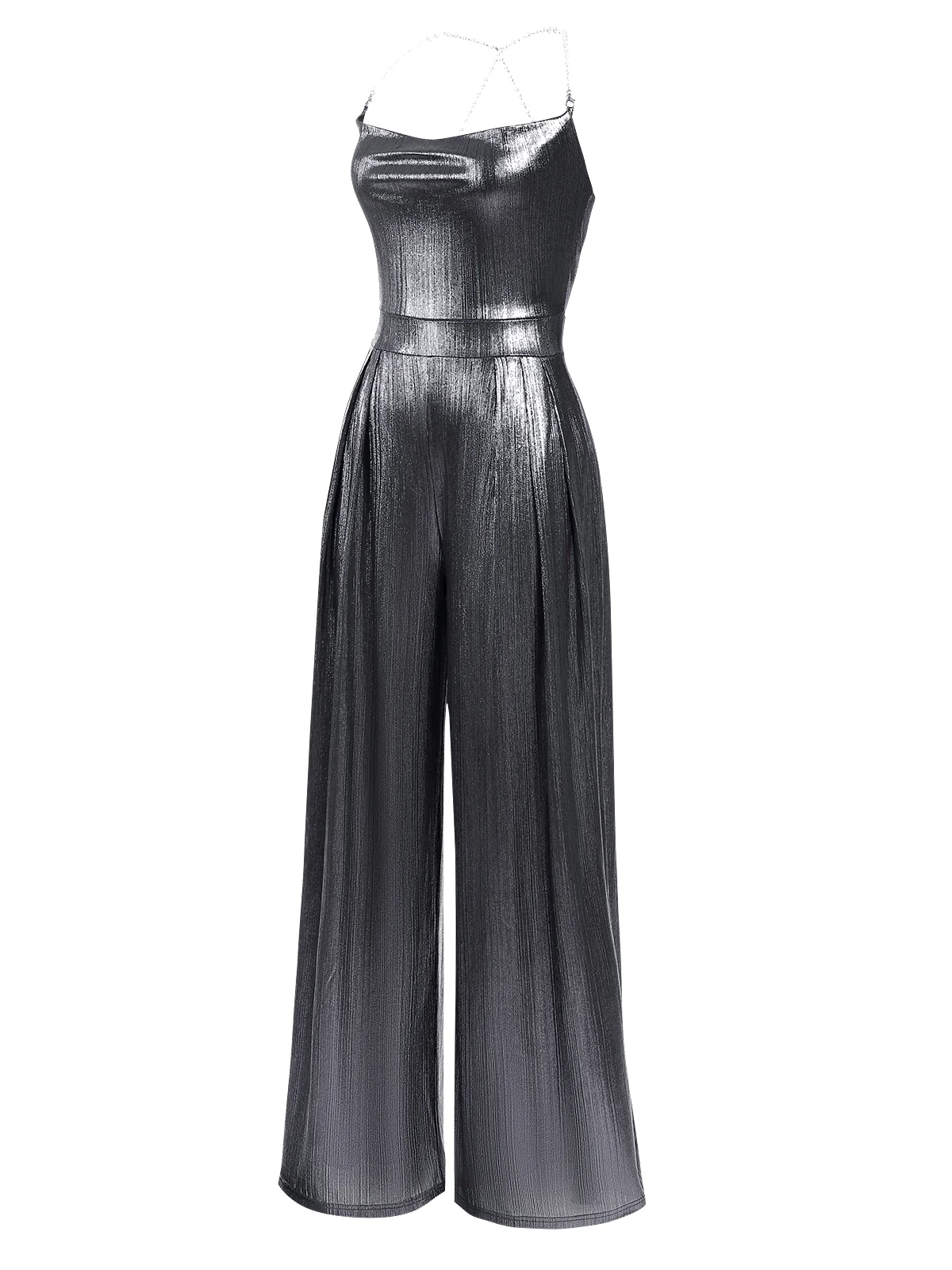 Metallic Gold 1980s Cowl Neck Spaghetti Strap Jumpsuit - Image 9