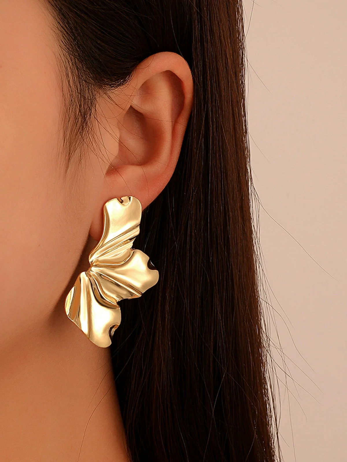 Metallic Liquid Petal Statement Earrings - Image 2