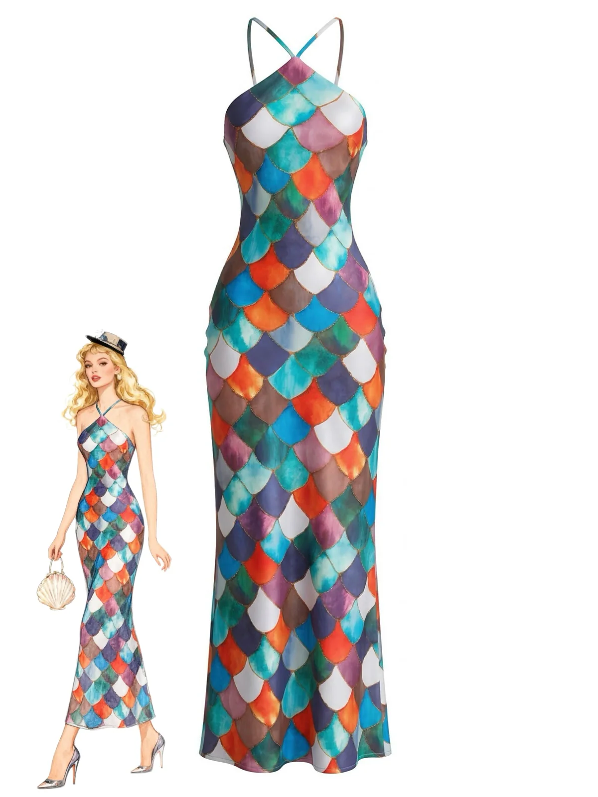 Multicolor 1930s Mermaid Scale Slip Dress