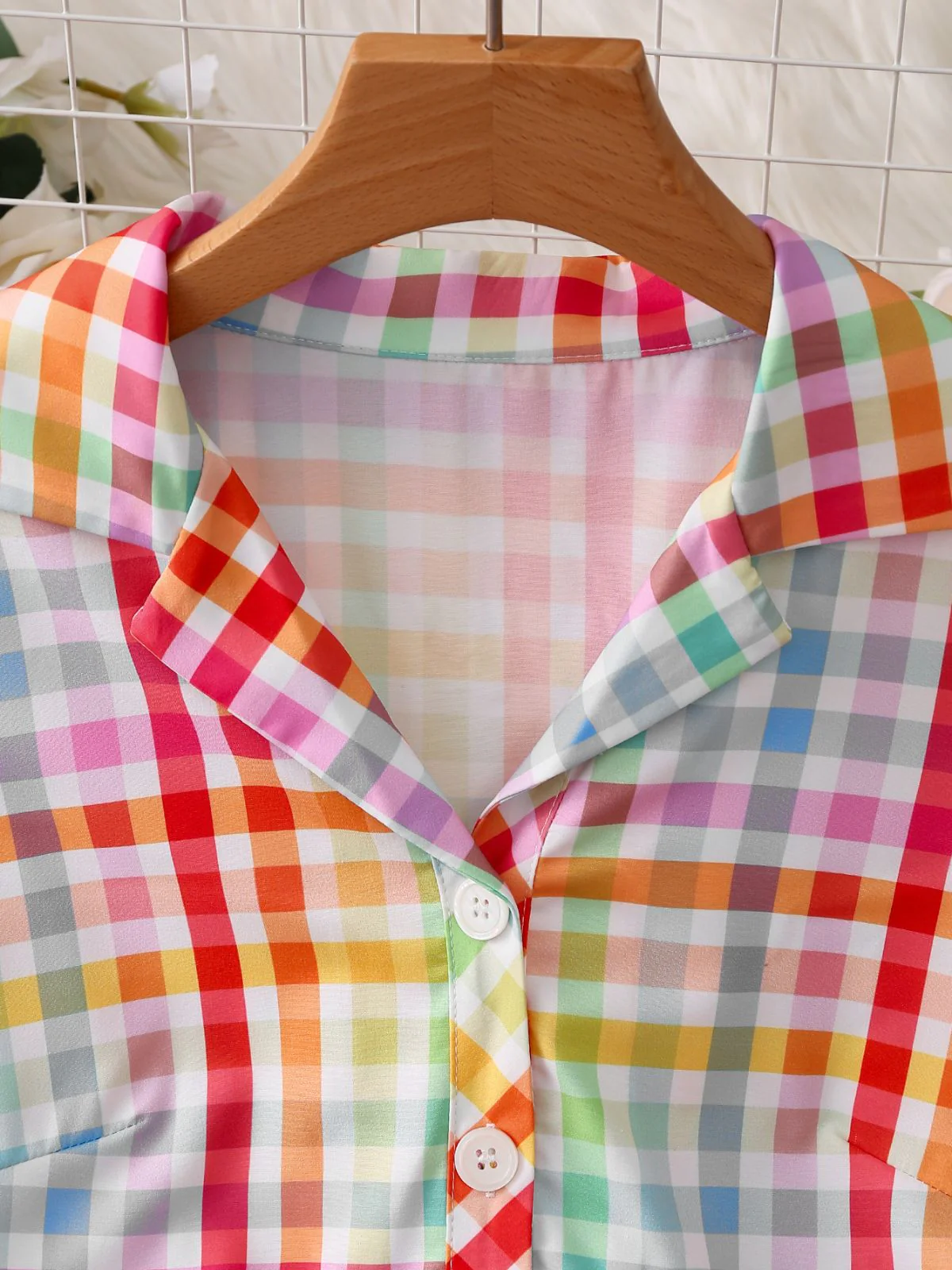 Multicolor 1940s Plaid Lapel Short Sleeve Dress - Image 4