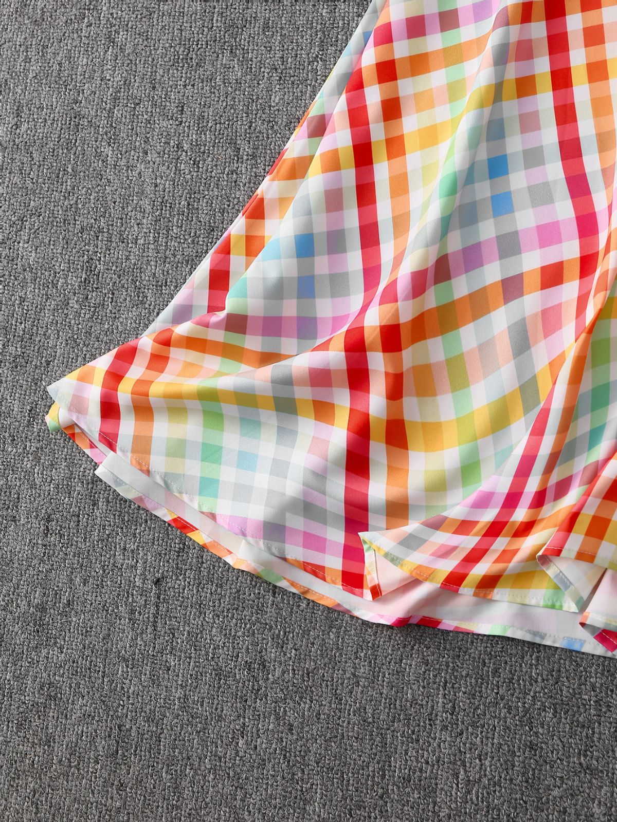 Multicolor 1940s Plaid Lapel Short Sleeve Dress - Image 7