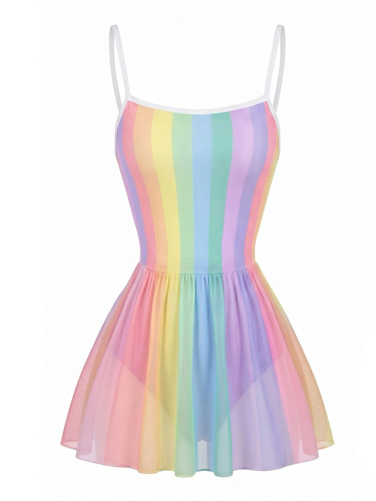 [Pre-Sale] Multicolor 1940s Rainbow Stripes One-Piece Swimdress - Image 2