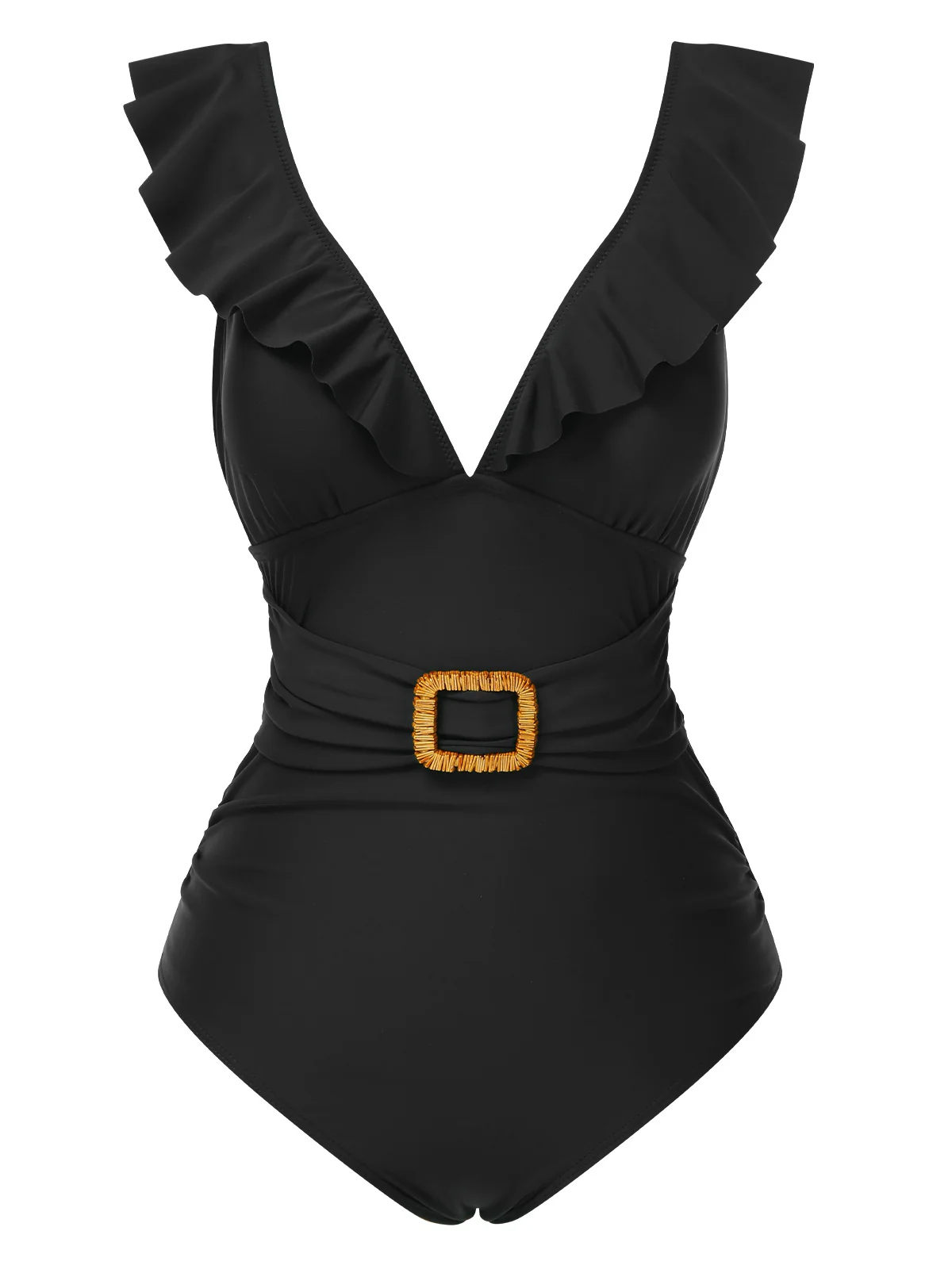 Multicolor 1950s Floral Ring Belted Ruffles Swimsuit - Image 5