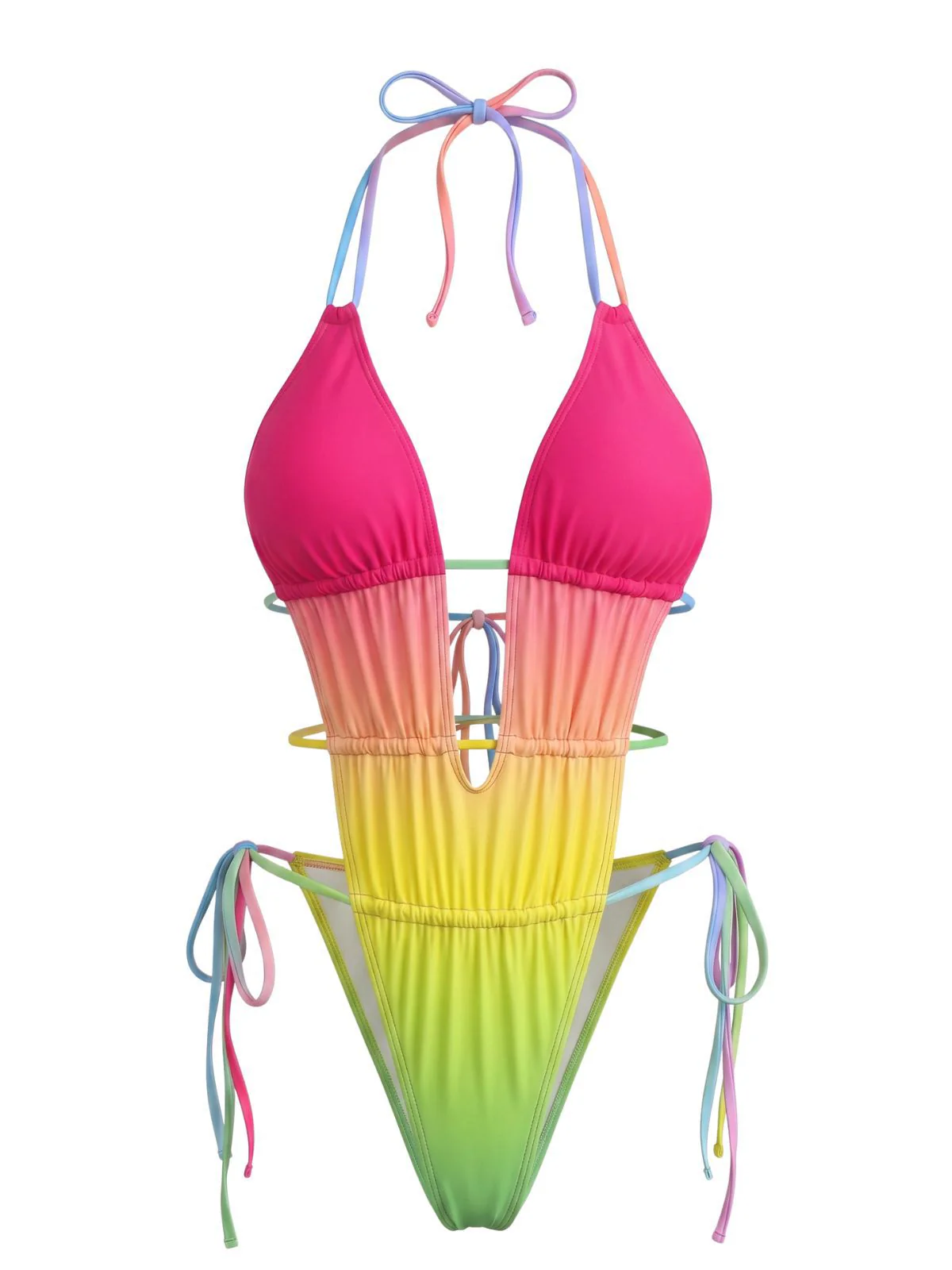 [Pre-Sale] Multicolor 1950s Ruched Gradient Beach One-Piece Swimsuit - Image 2