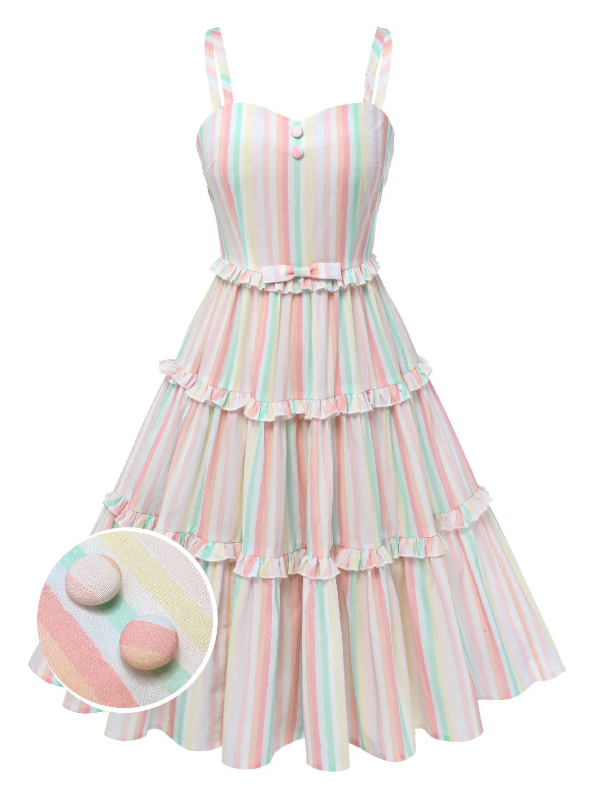 Multicolor 1950s Spaghetti Strap Striped Dress - Image 2