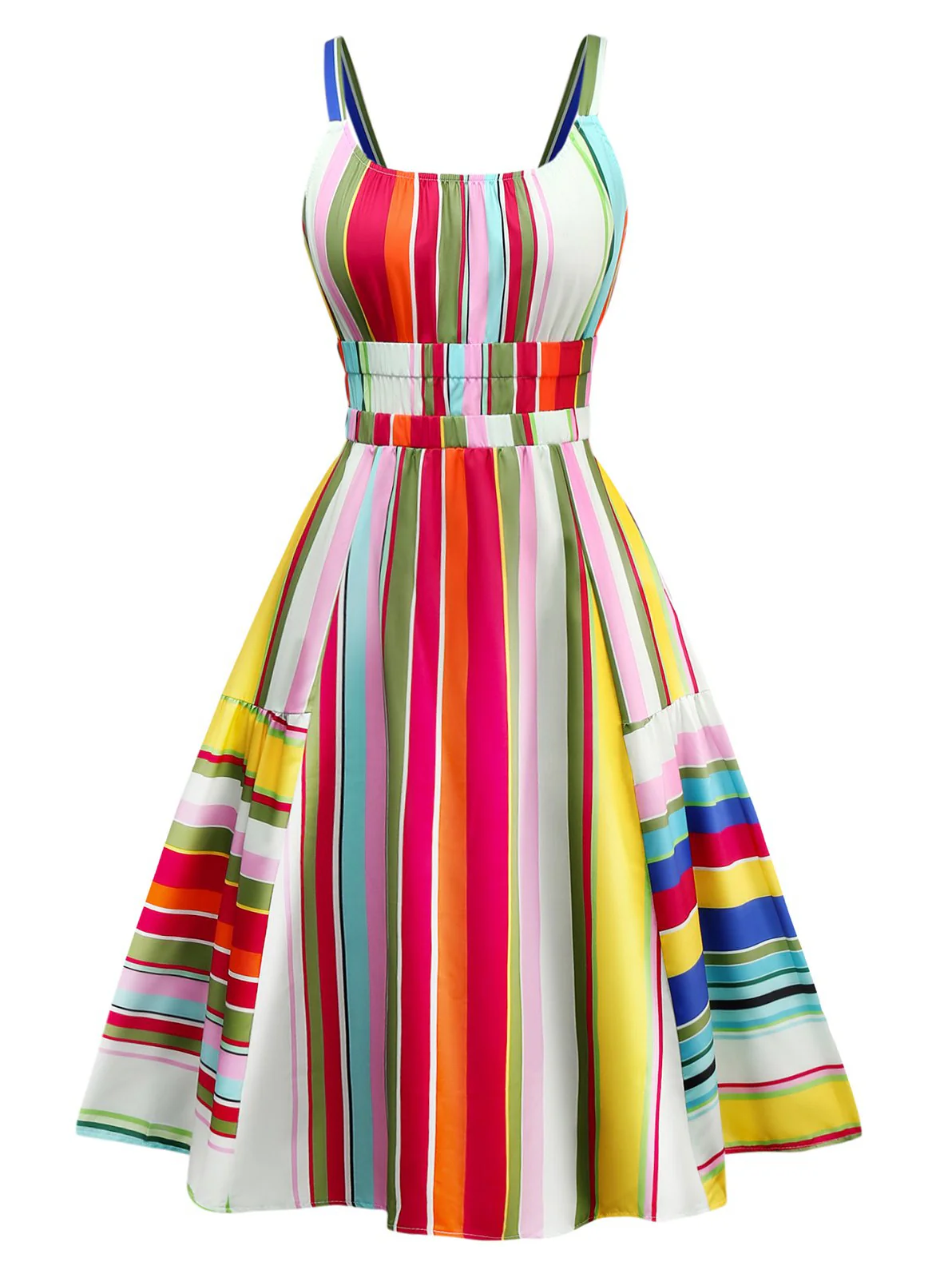 Multicolor 1950s Tie Back Barcode Stripe Dress