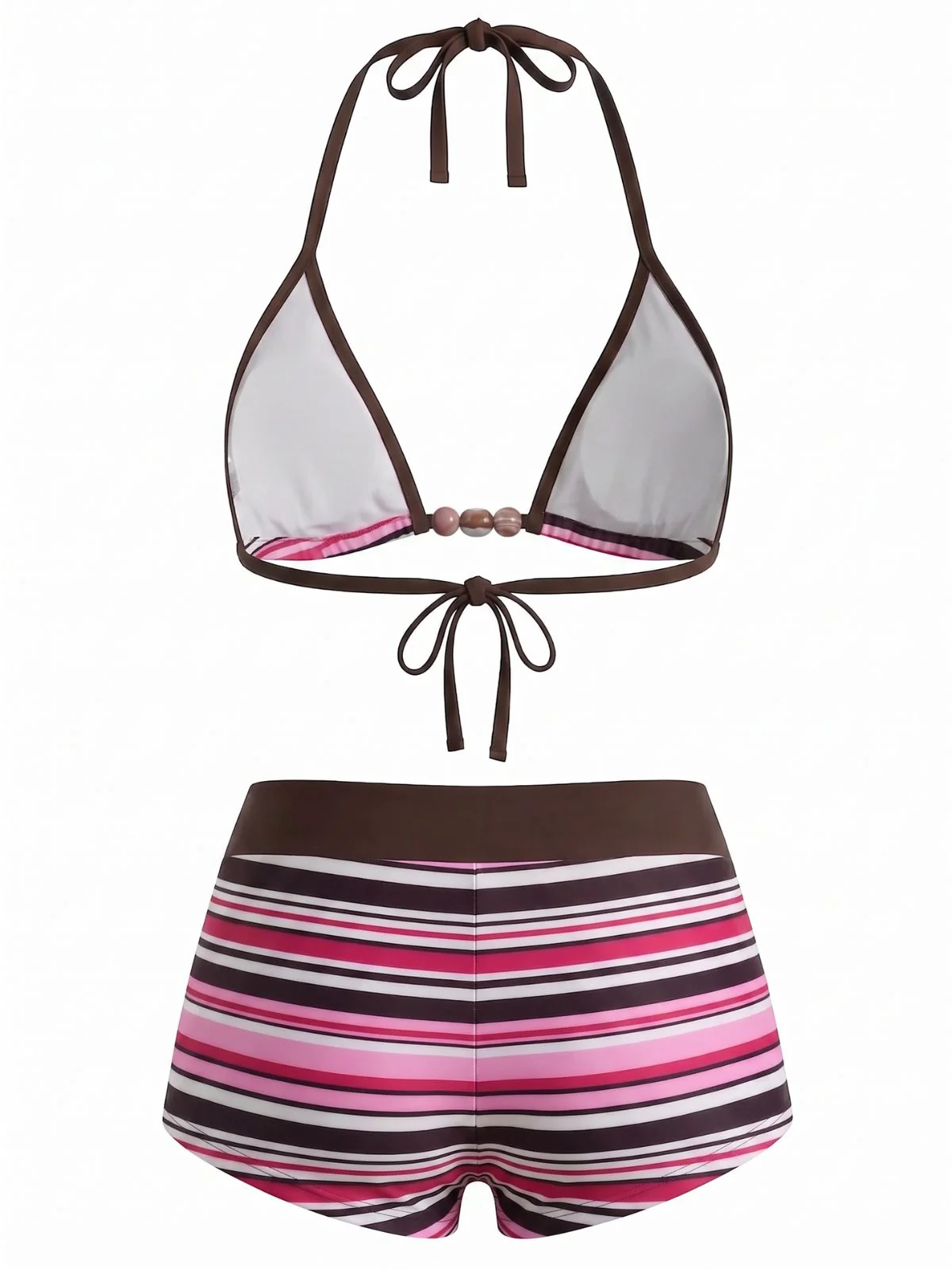 1950s Tie Halter Beaded Striped Swimwear Set - Image 4