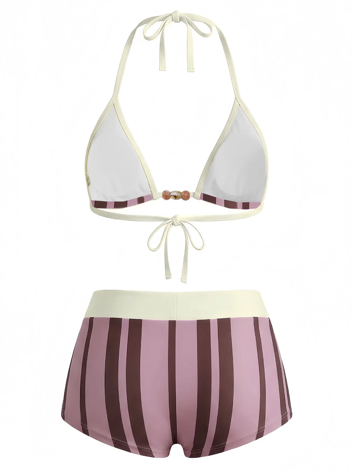 1950s Tie Halter Beaded Striped Swimwear Set - Image 2