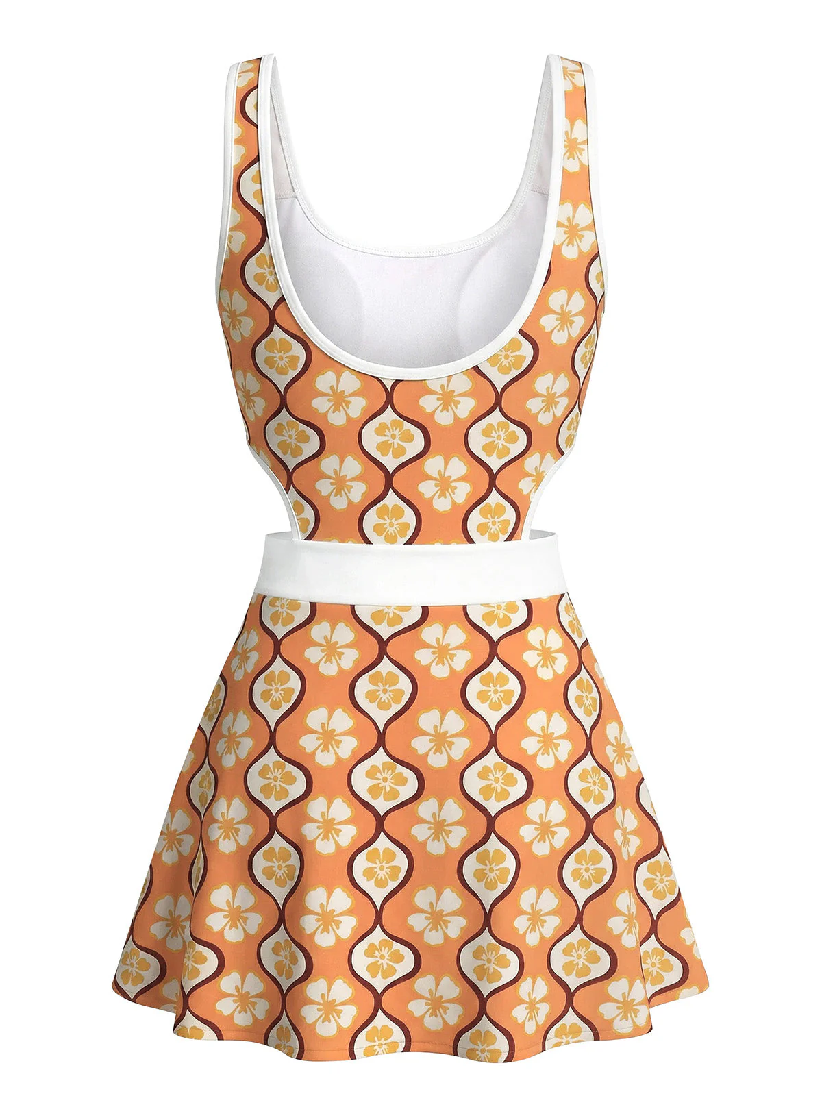 Multicolor 1960s Cherry Blossom Cutout One-Piece Swimdress - Image 2
