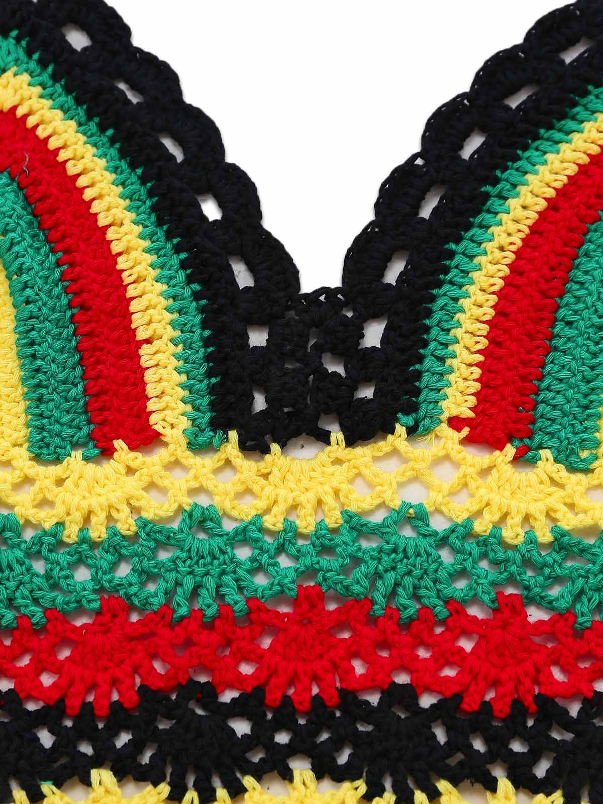Multicolor 1960s Crochet Halter Colorblock One-Piece Swimsuit - Image 5