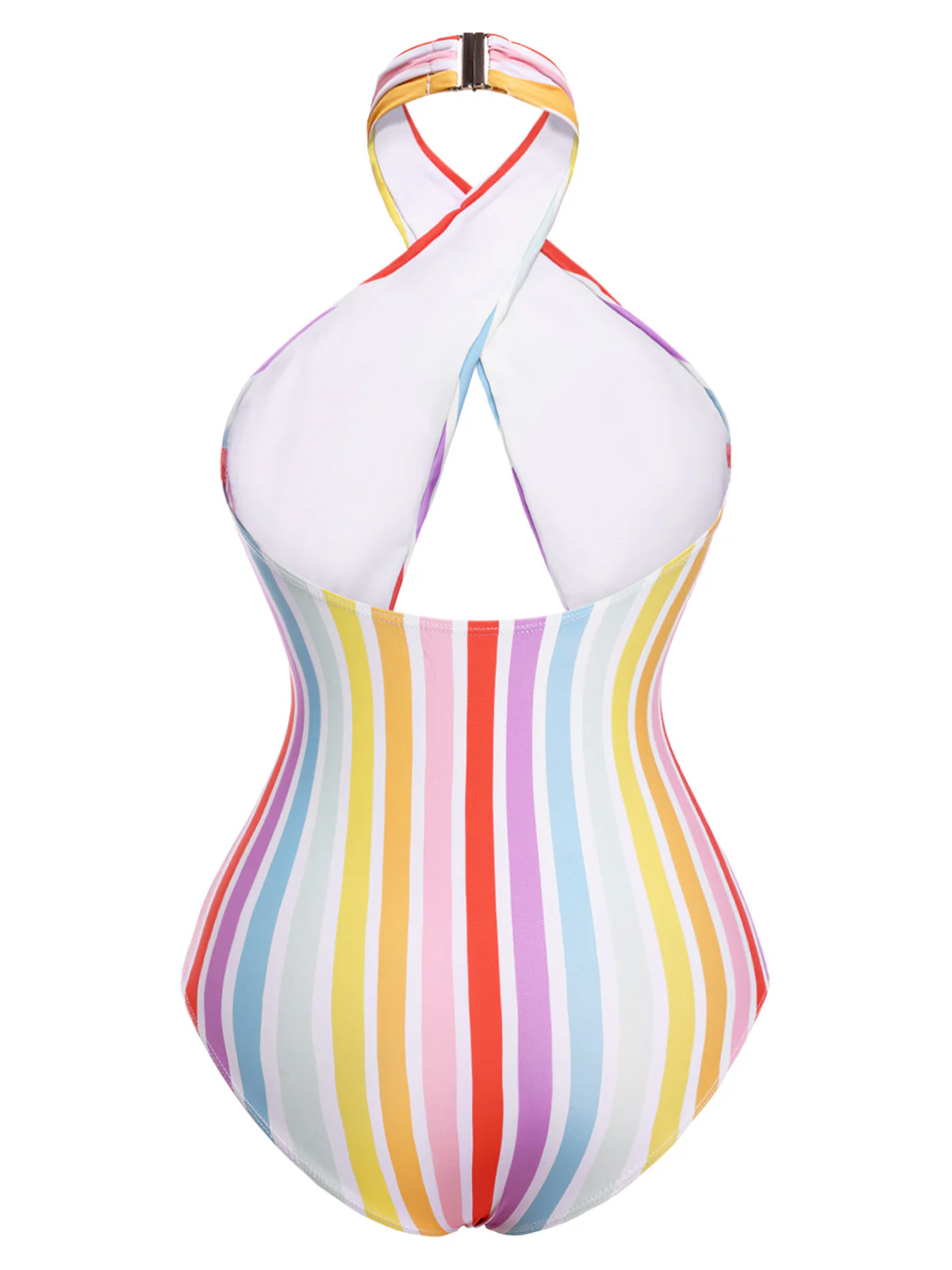 Multicolor 1960s Rainbow Stripe Halter Swimsuit - Image 4