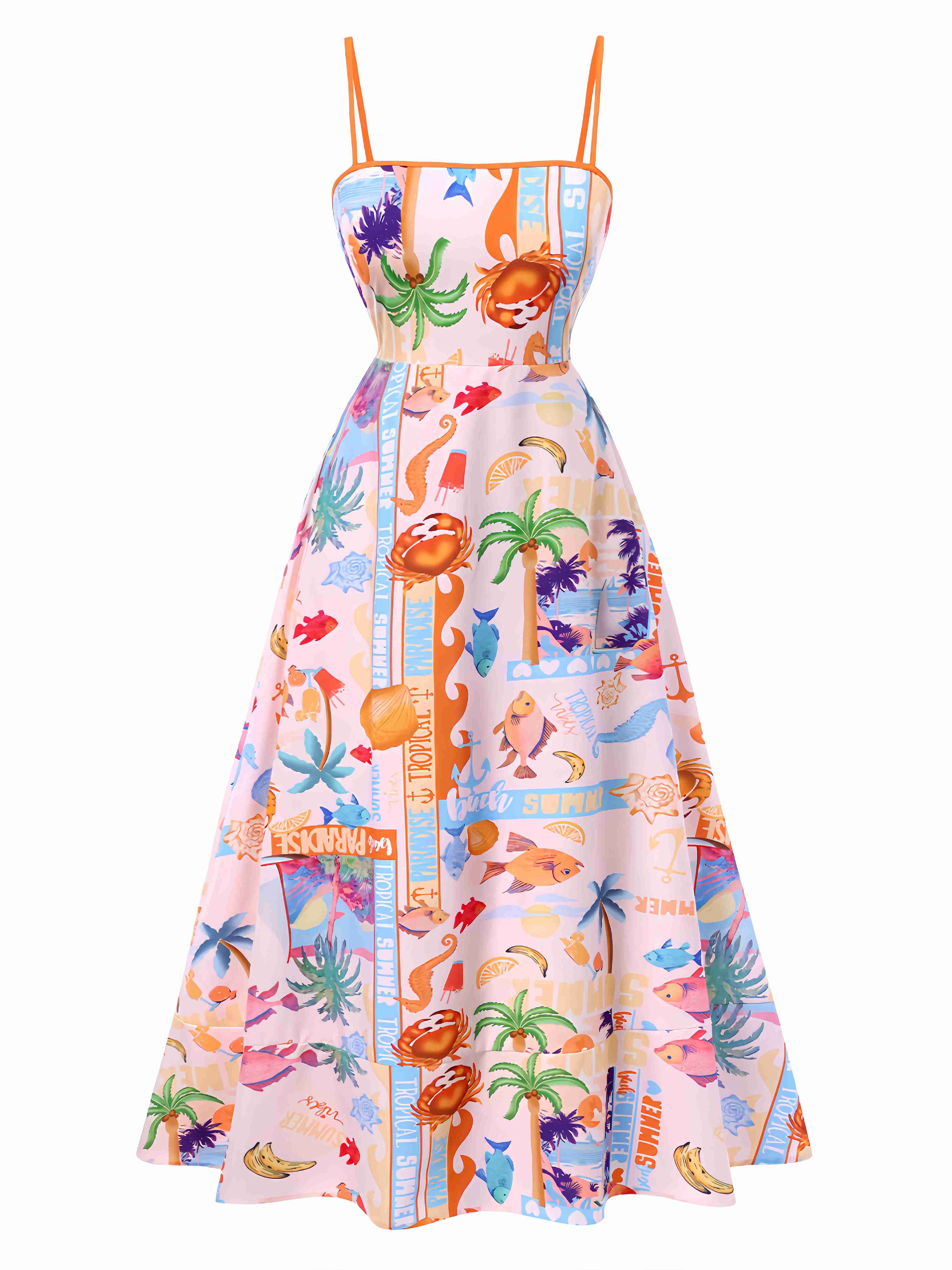 Multicolor 1970s Ocean Live Suspender Maxi Dress