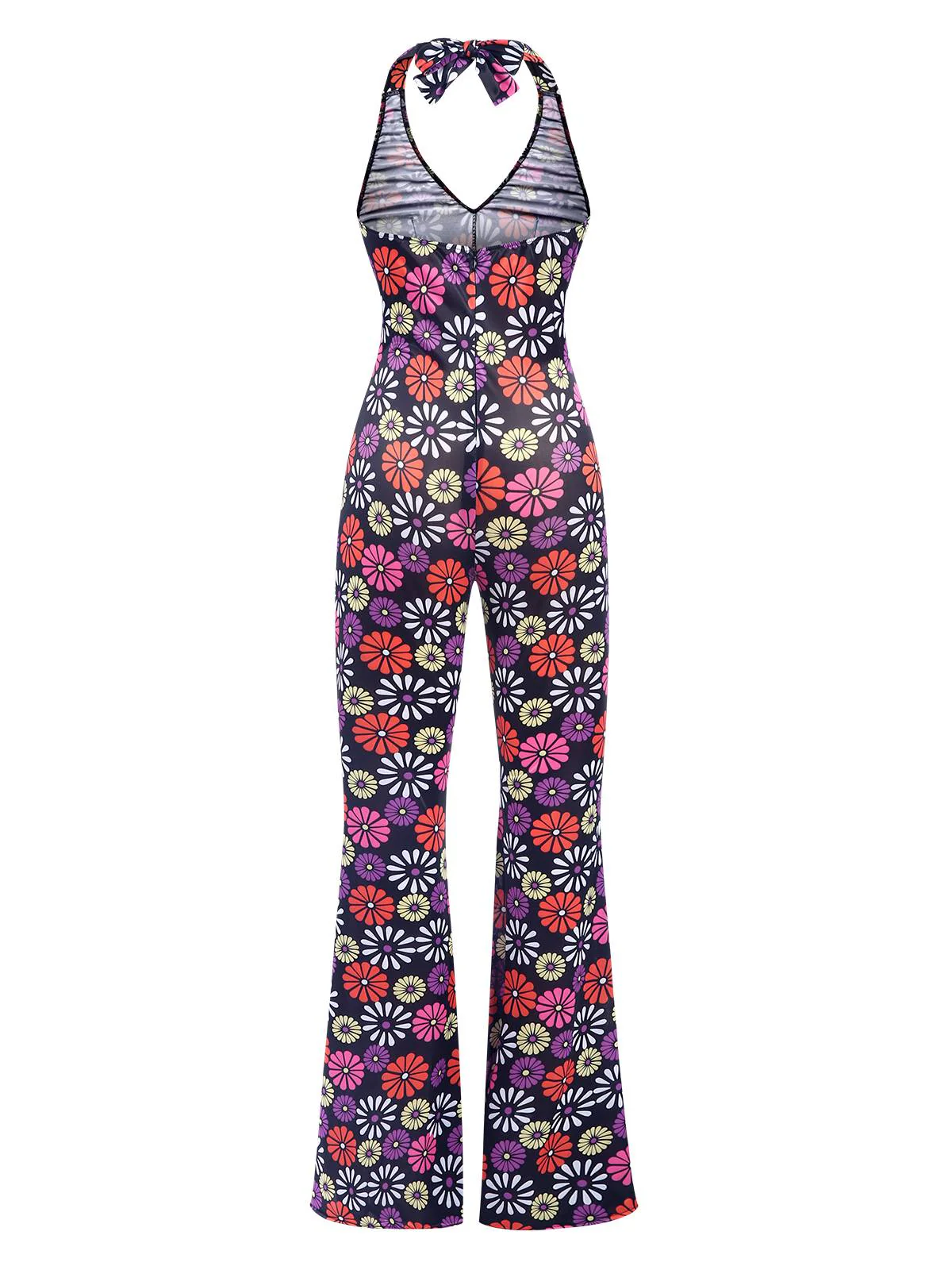 Multicolor 1970s Hippie Floral Halter Jumpsuit - Image 3