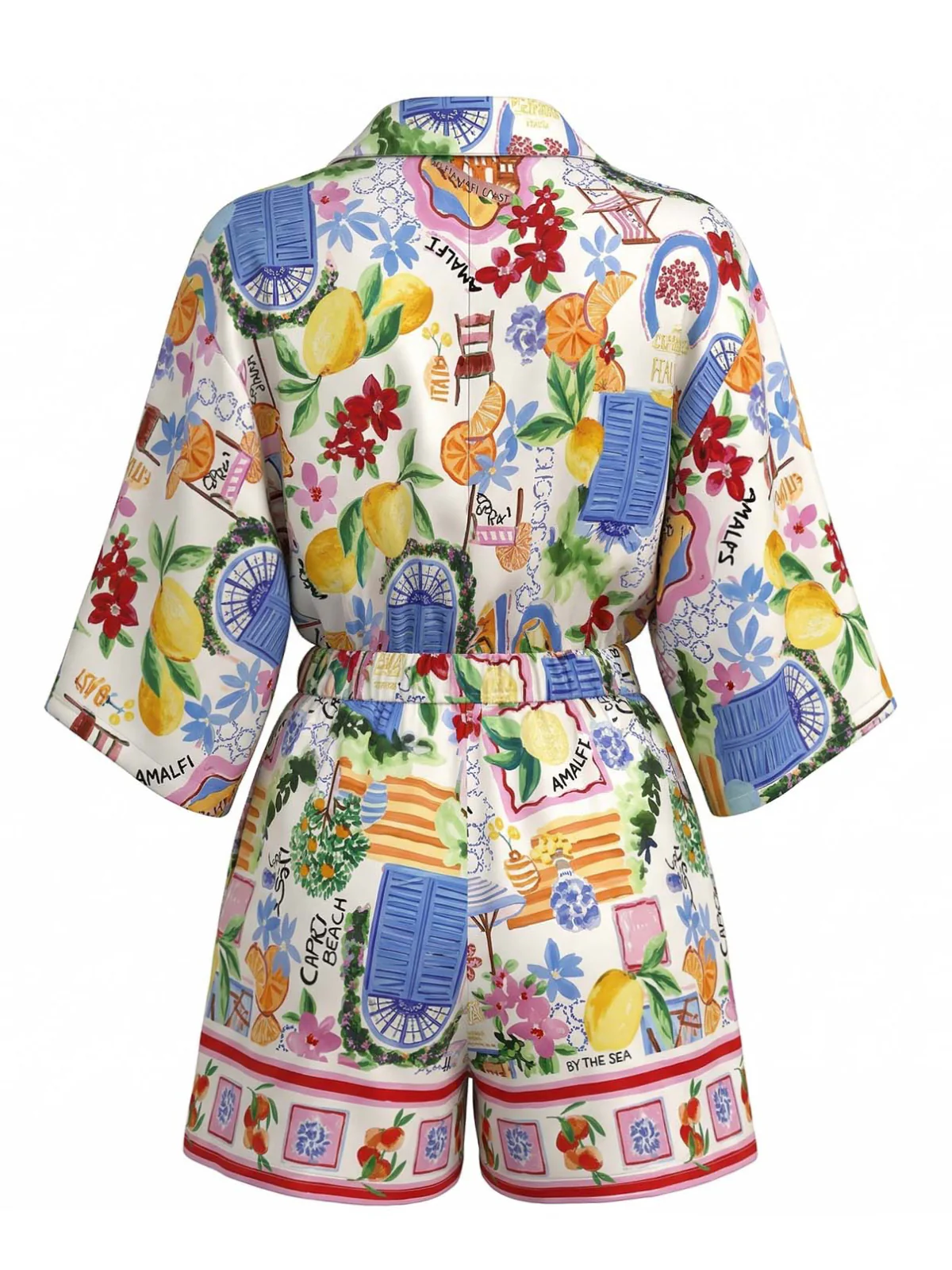 Multicolor 1970s Lapel Fruit Print Short Sleeve Romper - Image 3