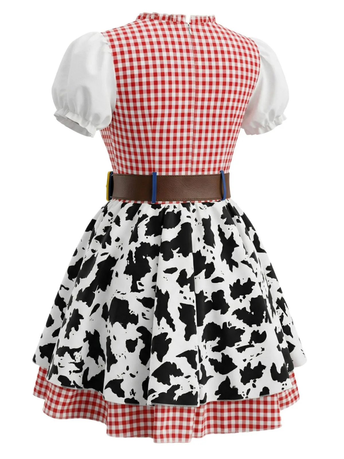 Multicolor 1970s Plaid Bats Cow Skin Patchwork Dress - Image 3