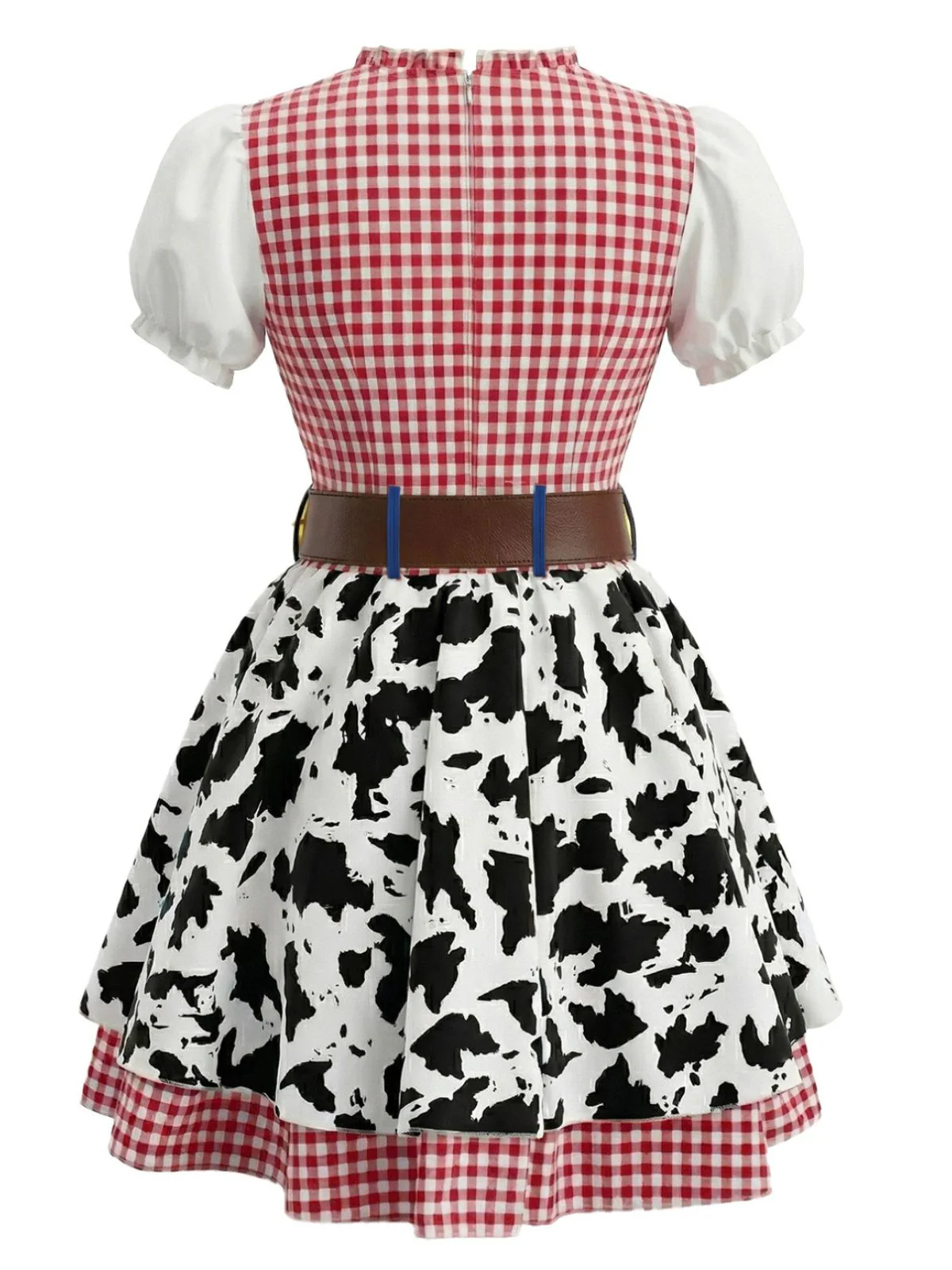 Multicolor 1970s Plaid Bats Cow Skin Patchwork Dress - Image 4
