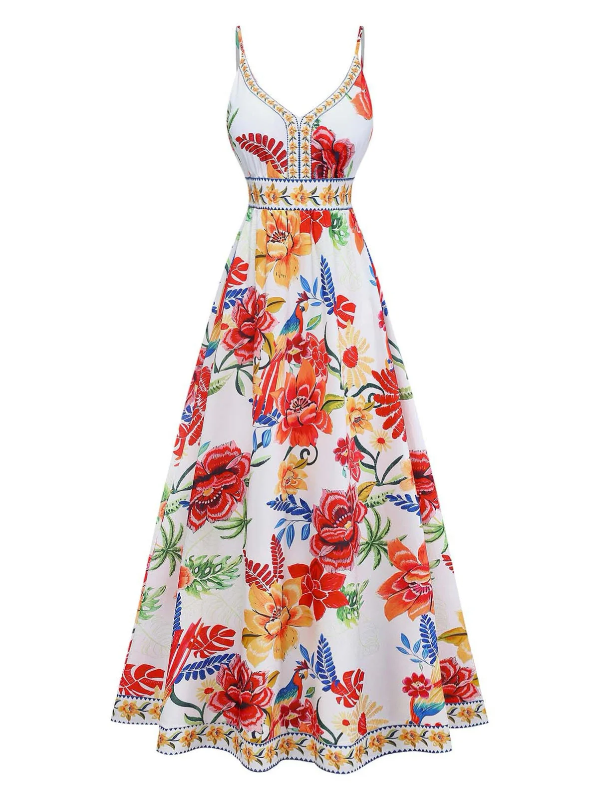 Multicolor 1970s V-Neck Floral Sleeveless Maxi Dress - Image 2