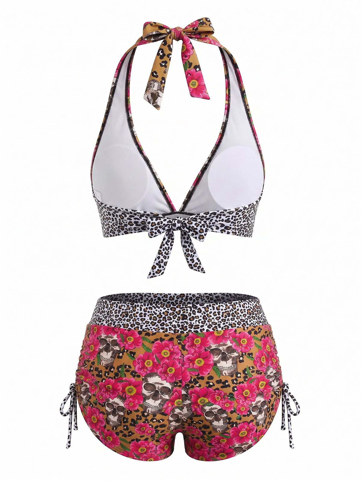 Multicolor 1980s Sugar Skull Halter Gothic Bikini Set - Image 7