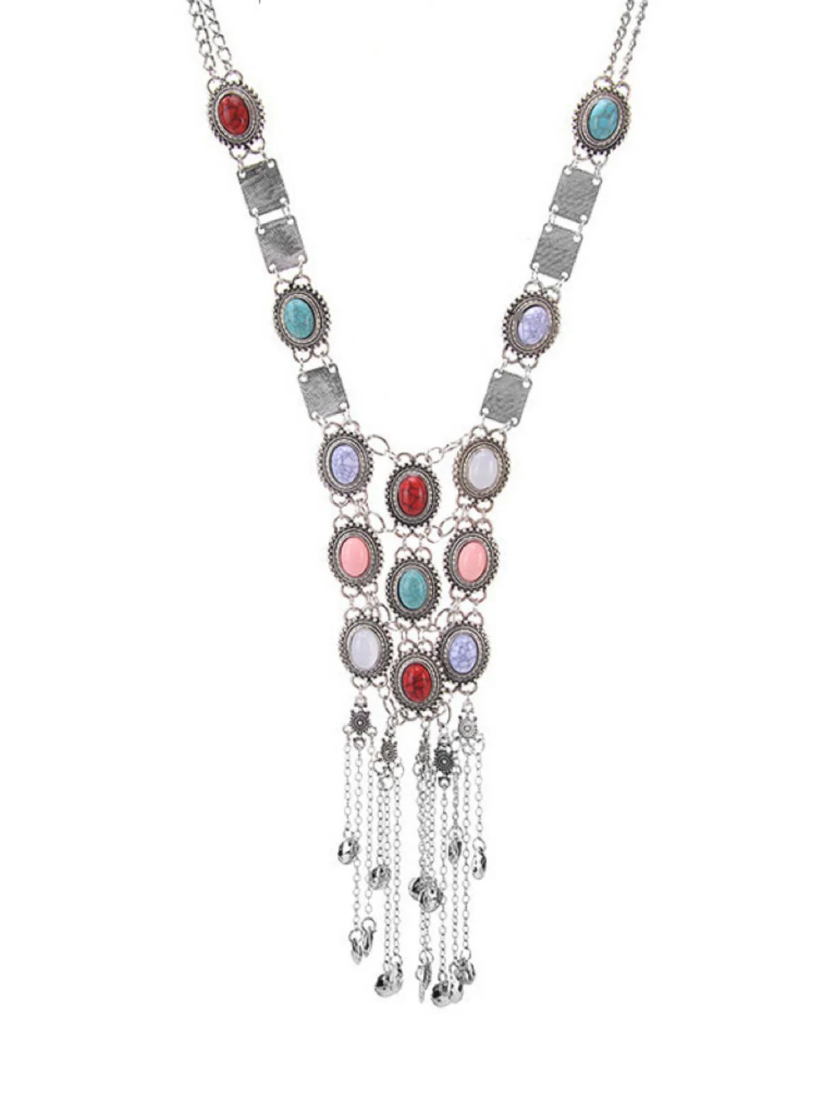 Multicolor Bohemian Tiered Tassel Fringe Necklace