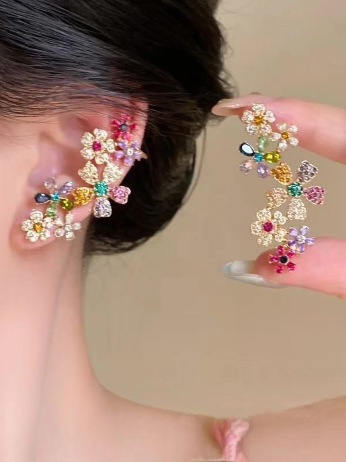 Multicolor Crystal Floating Flower Earrings