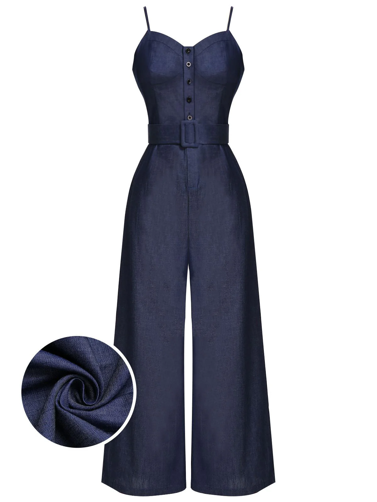 Navy Blue 1930s Cowboy Solid Strap Jumpsuit - Image 2