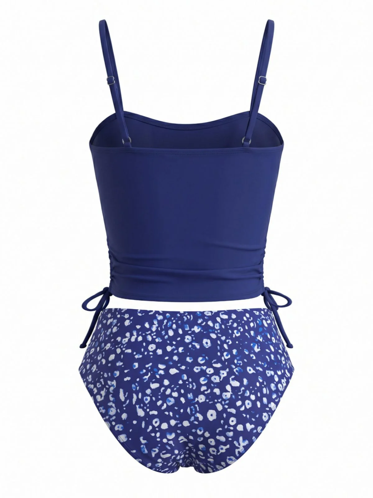 Navy Blue 1950s Floral Drawstring Waist Tankini Set - Image 3