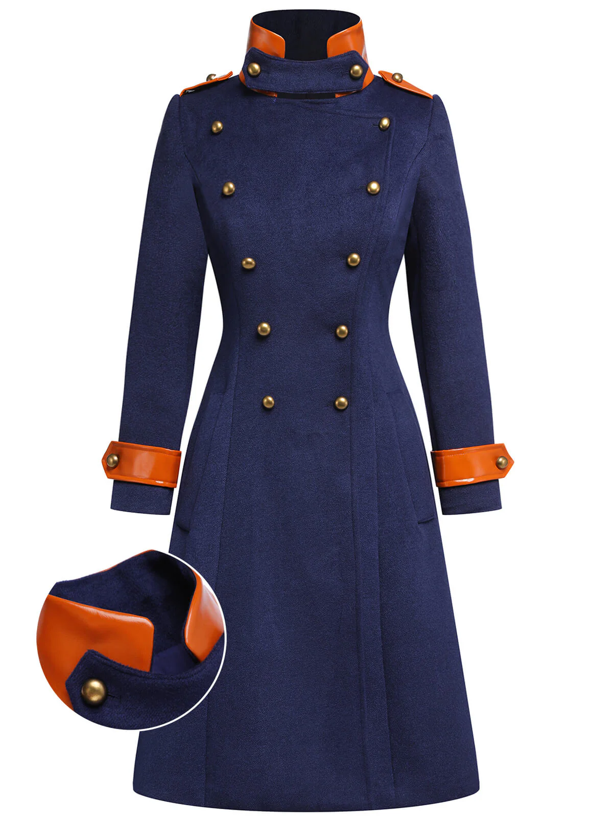 Navy Blue 1950s Patchwork Button Coat - Image 3