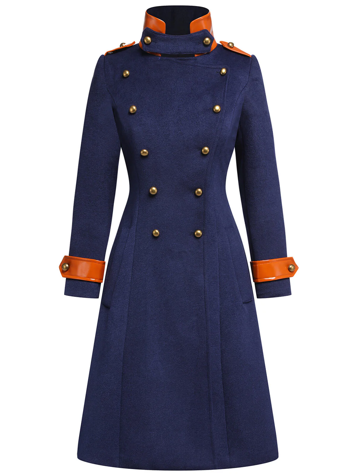 Navy Blue 1950s Patchwork Button Coat - Image 7