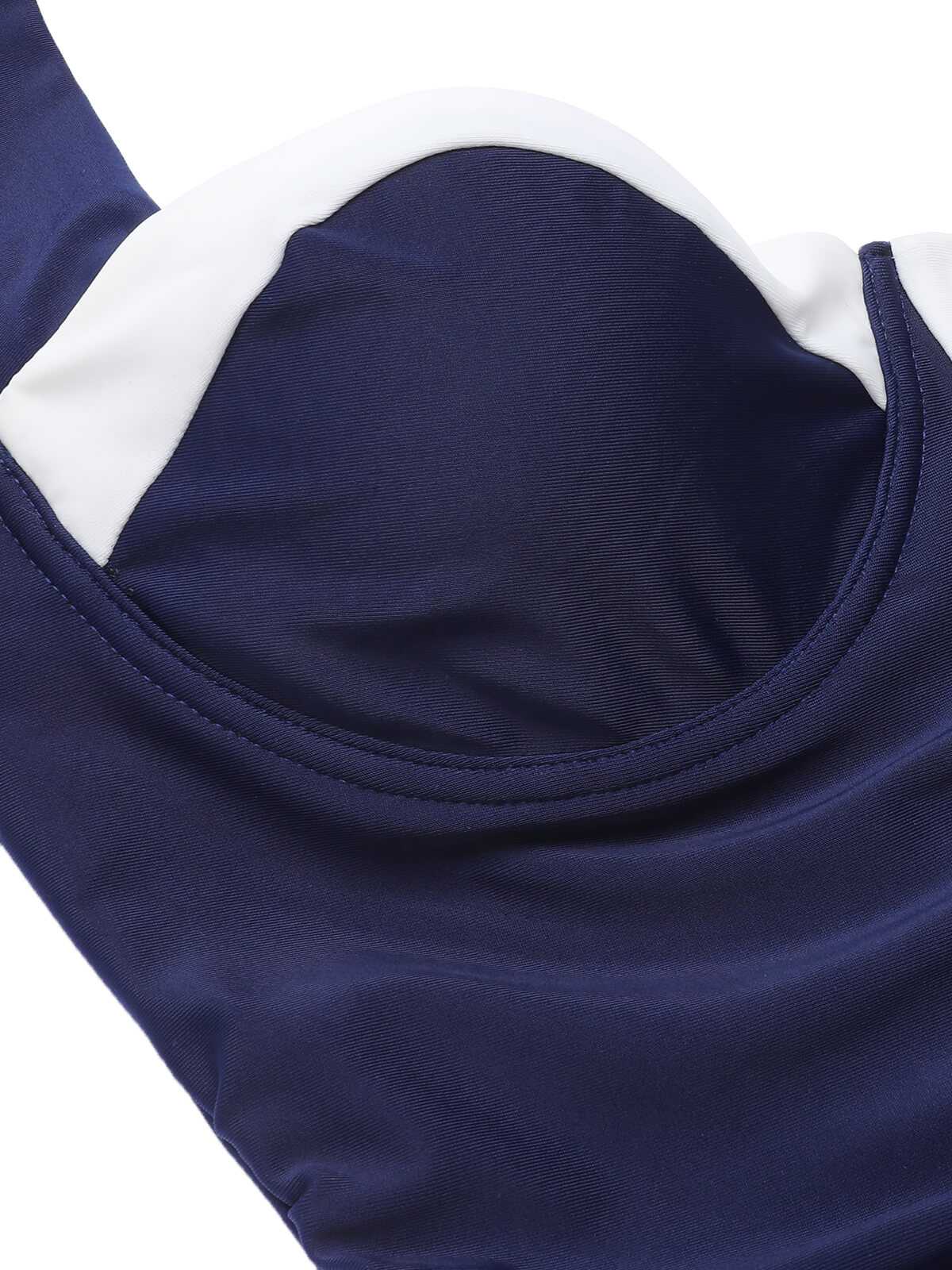 [Plus Size] Navy Blue 1950s Pleated Halter Swimsuit - Image 2