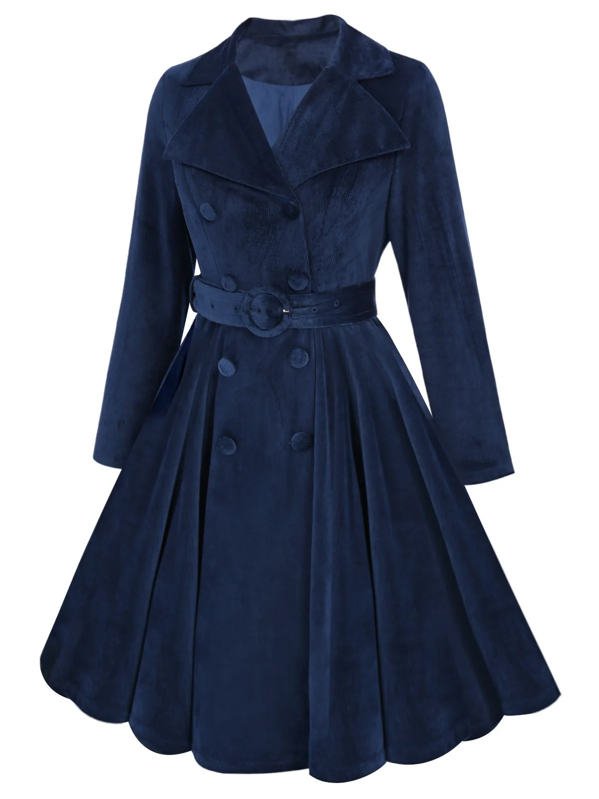 Navy Blue 1950s Corduroy Long Coat - Image 3