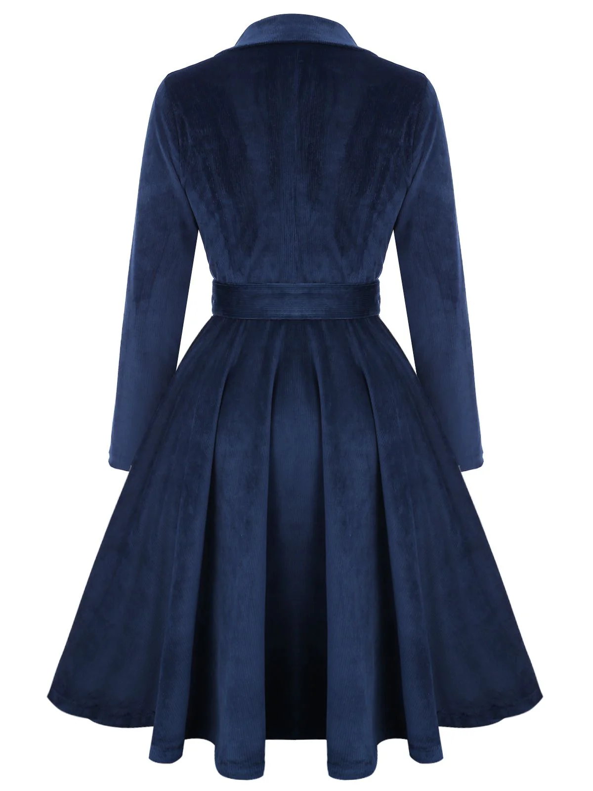 Navy Blue 1950s Corduroy Long Coat - Image 4