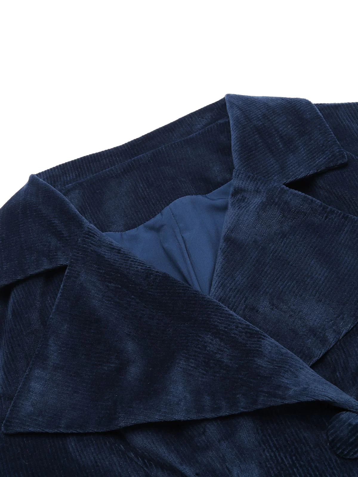 Navy Blue 1950s Corduroy Long Coat - Image 5