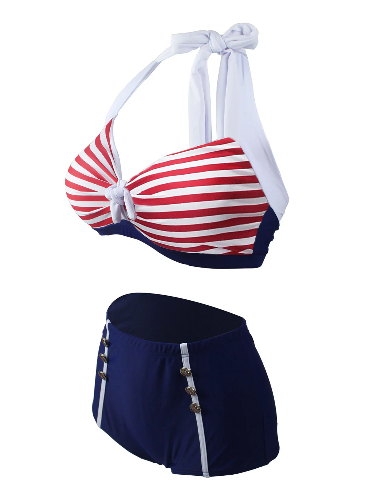 Navy Red Stripe Halter Bikini - Image 5