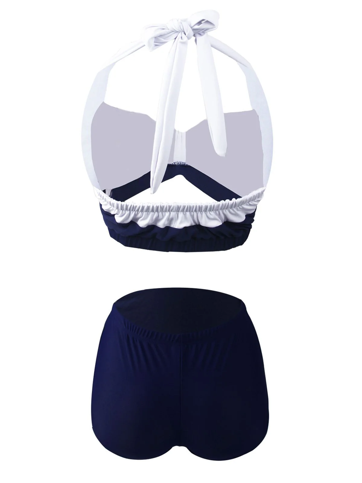 Navy Red 1950s Stripe Halter Bikini - Image 3