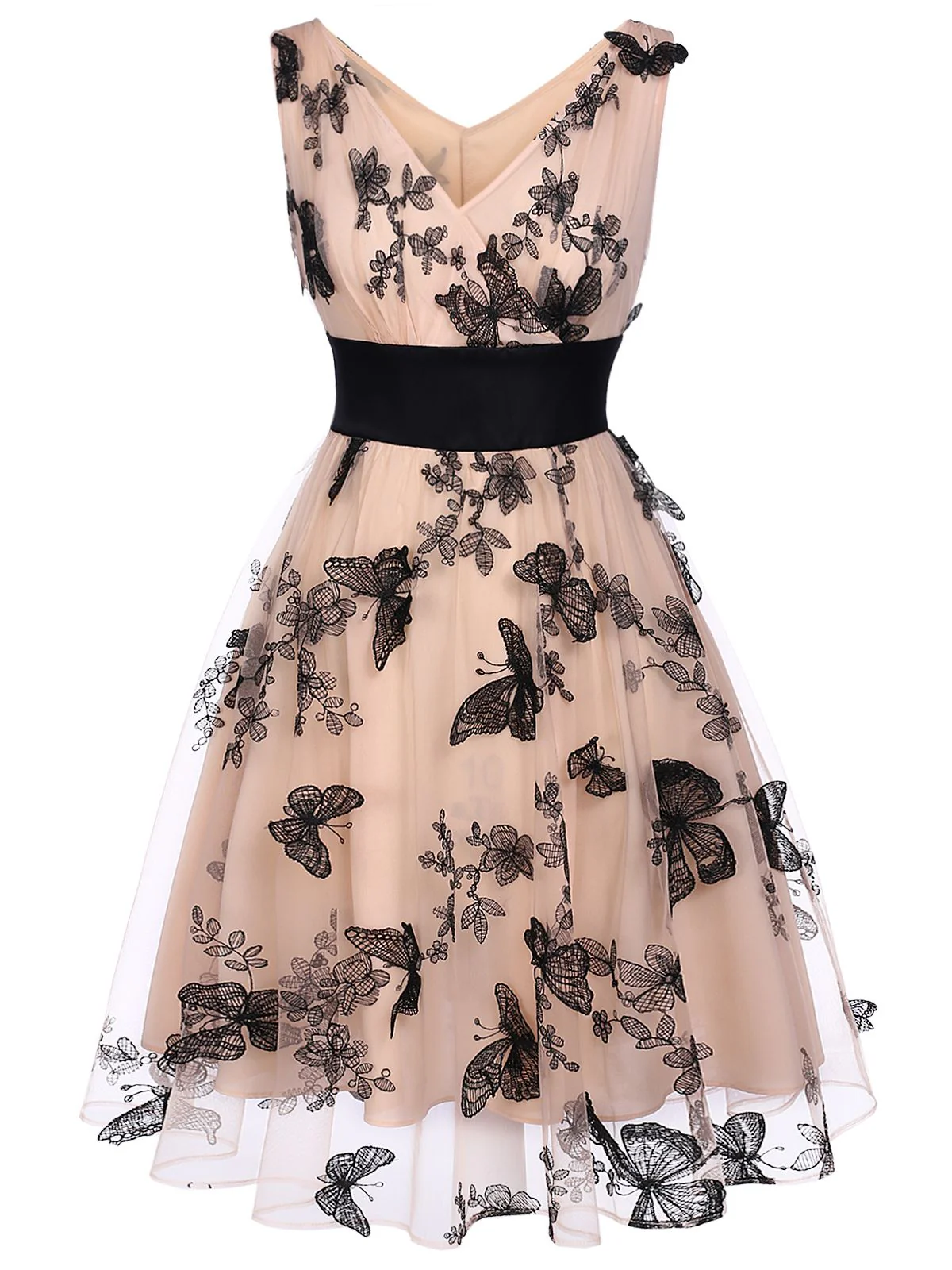 Nude 1950s Lace Butterfly Swing Vintage Dress - Image 2
