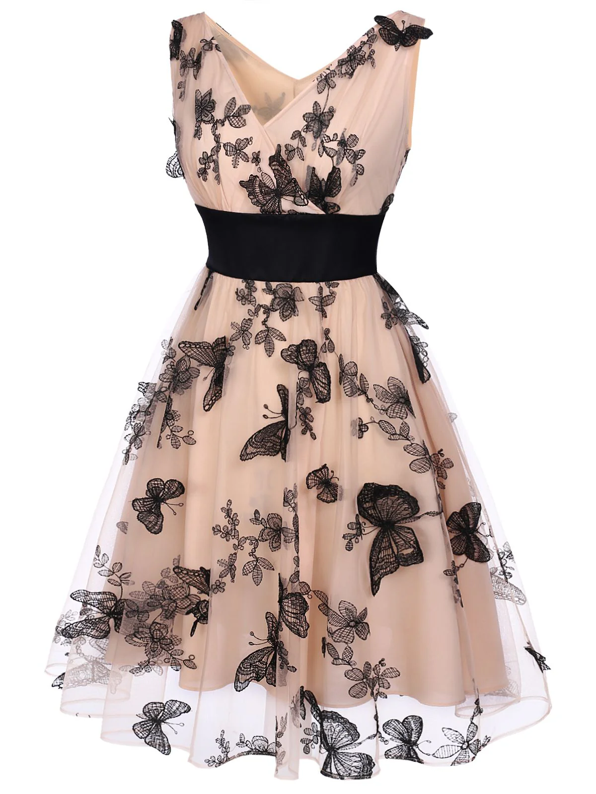Nude 1950s Lace Butterfly Swing Vintage Dress - Image 3