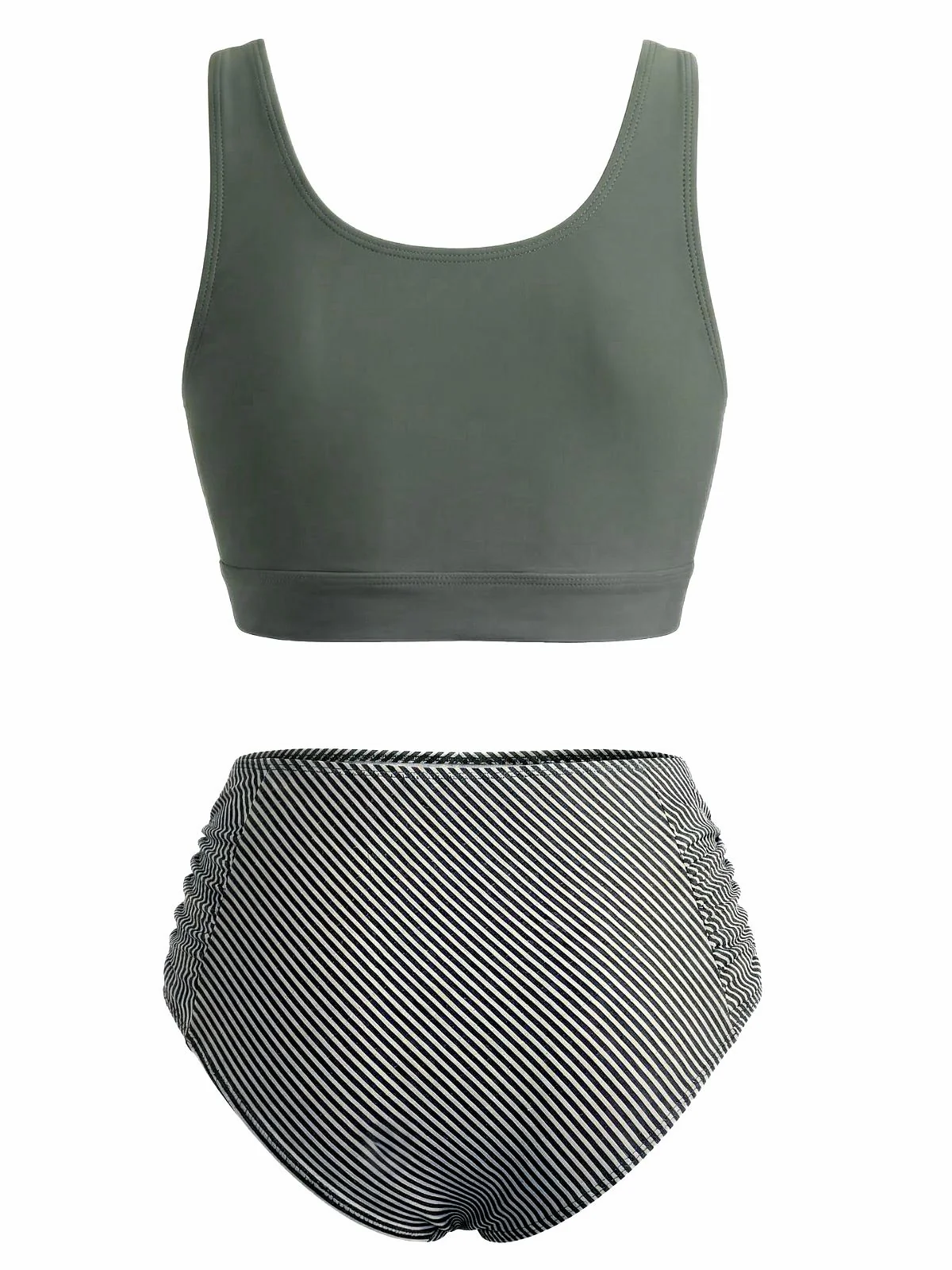 Olive Green 1940s Tie Front High-Waist Tankini Set - Image 3